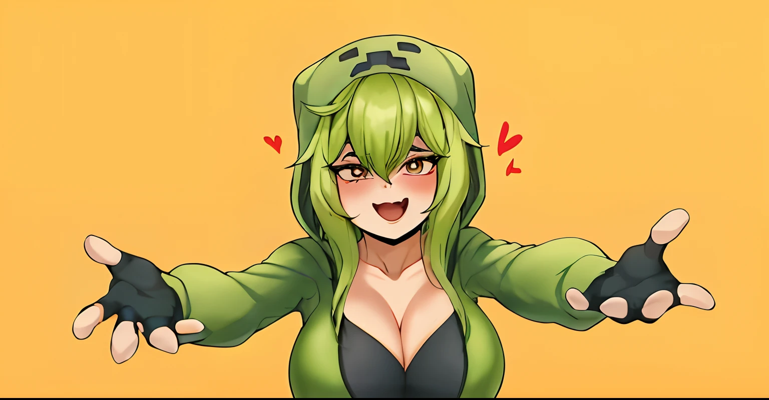 Garota anime com cabelo verde e capuz verde apontando para algo, Tatsumaki de um homem de soco, pele de cor verde!!, Tatsumaki, thicc, [[[[sorrindo malvado]]]], menina monstro anime, pele verde!, trepadeira, full of greenish liquid, Umamusume, lucio como uma mulher