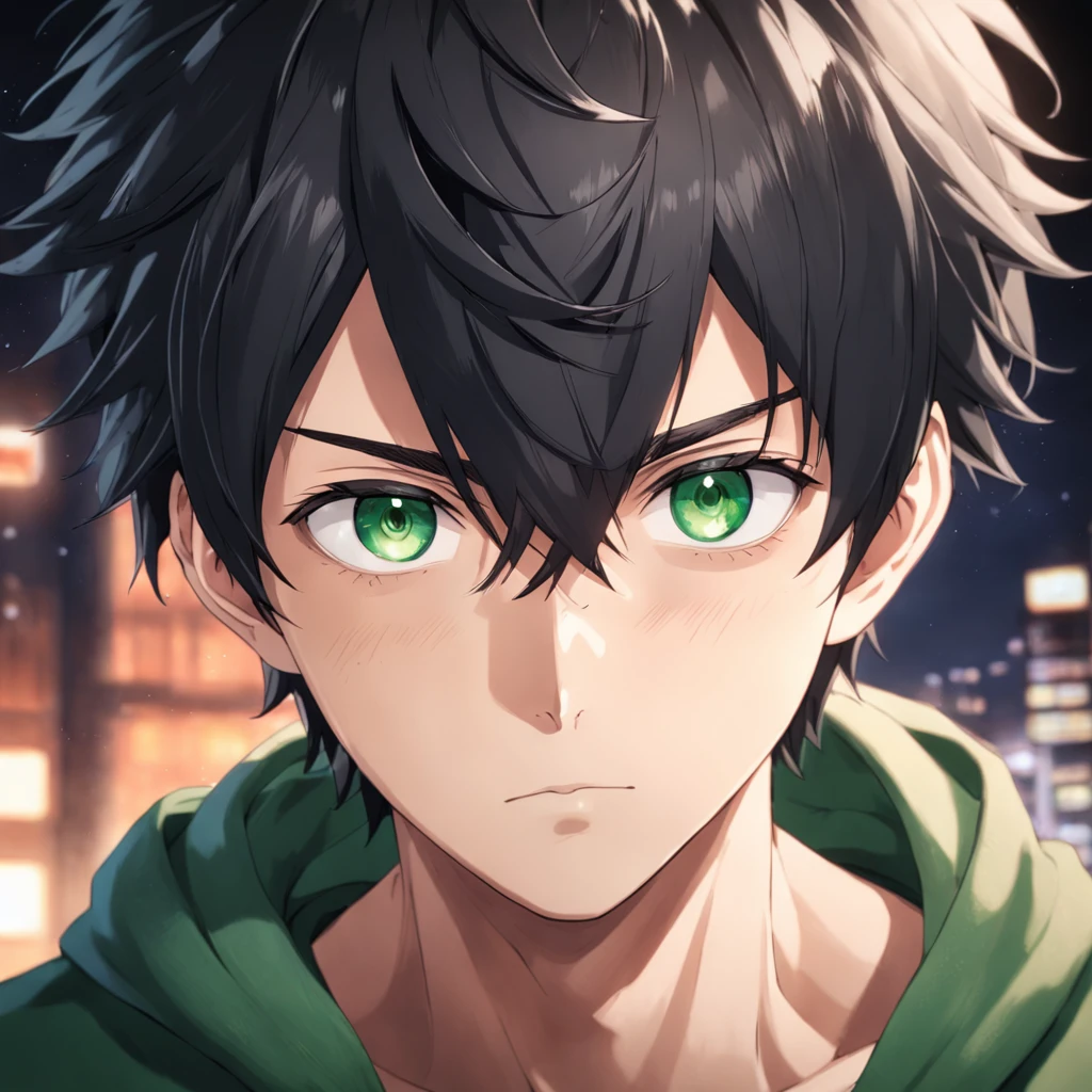 desiludido, anime boy with black hair and green eyes staring at camera, Nice realistic portrait, anime semi-realista, detailed anime soft face made by anime painter studio, Retrato anime do homem bonito, realistic anime art style, arte cg anime suave, anime de rosto de alto detalhe, anime semi-realista, estilo anime semi-realista, Retrato estilo anime, homem alto do anime com olhos azuis