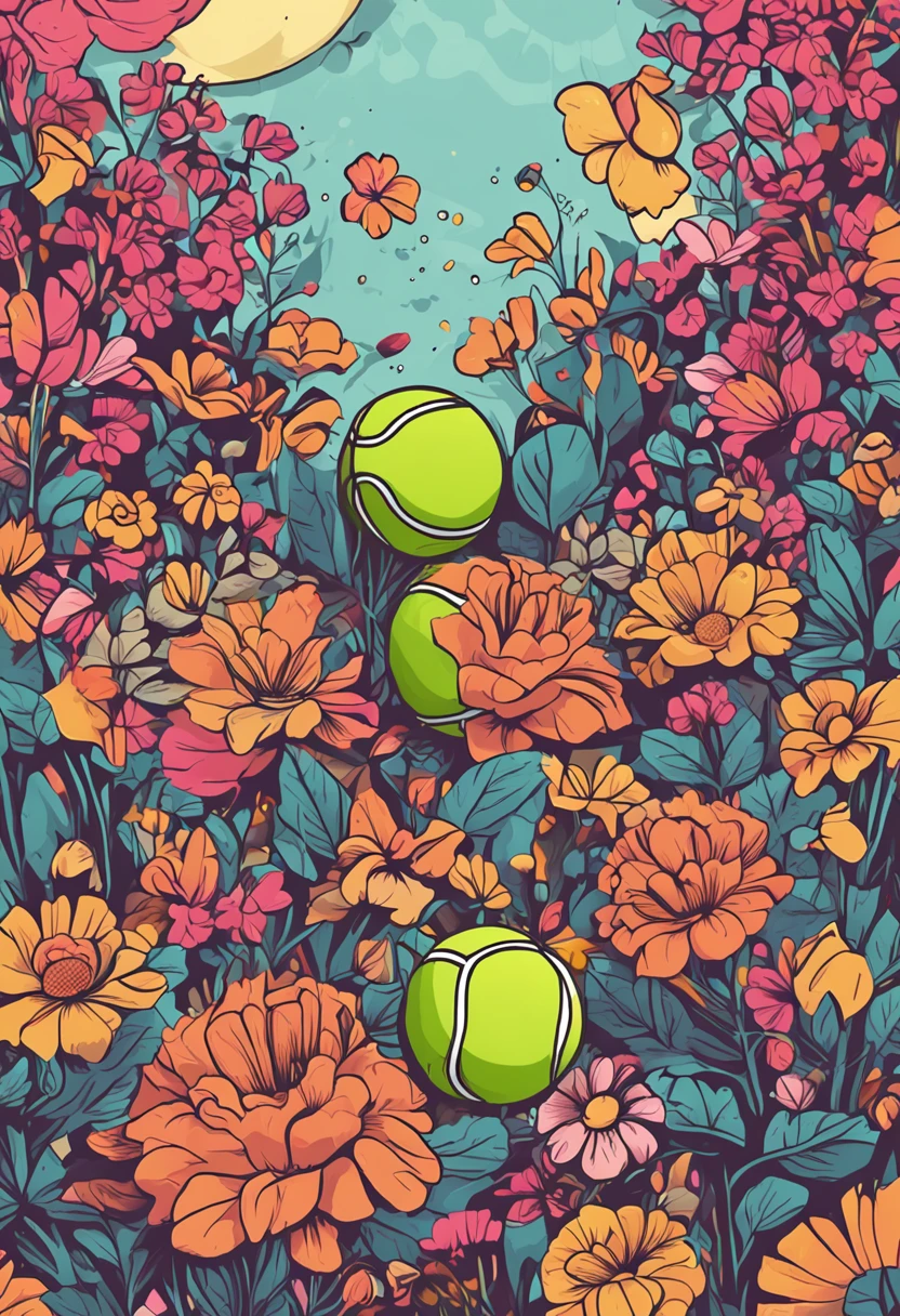 Flowers and tennis balls, imagem vetorial