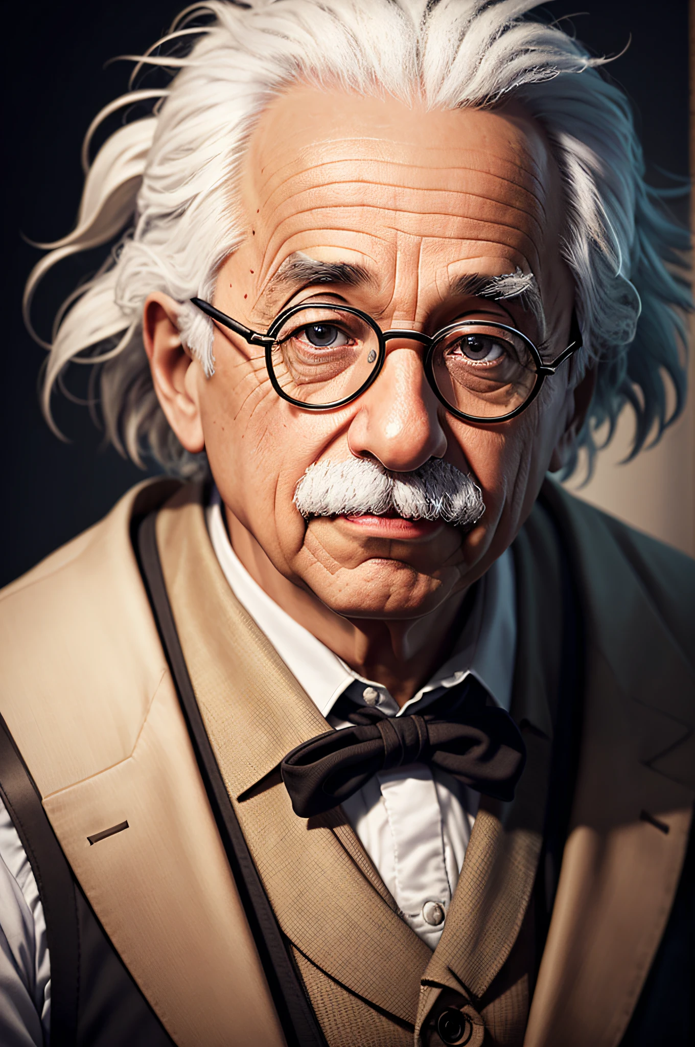 Raped image of a man with white hair and glasses, Velho com bigode, Retrato de Albert Einstein, Retrato VFX altamente detalhado, 8k portrait render, retrato de personagem de closeup, retrato vfx altamente detalhado de, Retrato de Einstein, 3d render senior artist, pixar retrato 8 k foto, Iconic character of high detail, retrato ultra detalhado, hyper real render