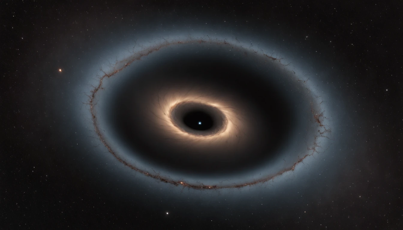 Por gentileza, Create a realistic picture of a magical black hole. O buraco negro deve ser representado de forma impressionante, com cores fortes e vibrantes que evocam a gravidade extrema ao seu redor. Os reflexos na borda do buraco negro devem ser meticulosamente renderizados, capturing light distortion. The textures on the surface of the black hole must be detailed and authentic, Creating an imposing presence. Image resolution should be 8K, garantindo clareza nos detalhes. To achieve maximum realism, use the Octane Render advanced rendering technique. The result should be a masterpiece that captures the feeling of a magical black hole with reflections, texturas e cores deslumbrantes