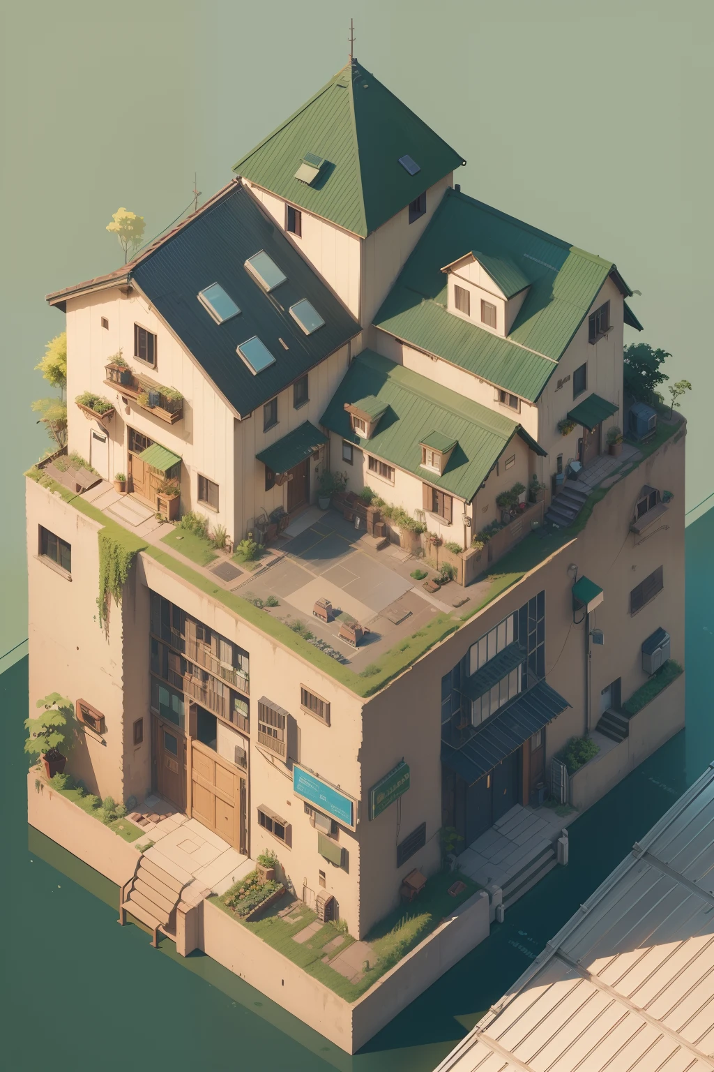 solarpunk, solar panels, top quality, farm, garden, best quality, High-quality illustrations, masterpiece, mother2 map, town, load, car, pixel art, dots, Quarter View, Isometric View, vector graphics, flat color, pop art, pattern, city background, full body, pose, lofi color, (hyper lofi), (masterpiece, best quality: 1.5)