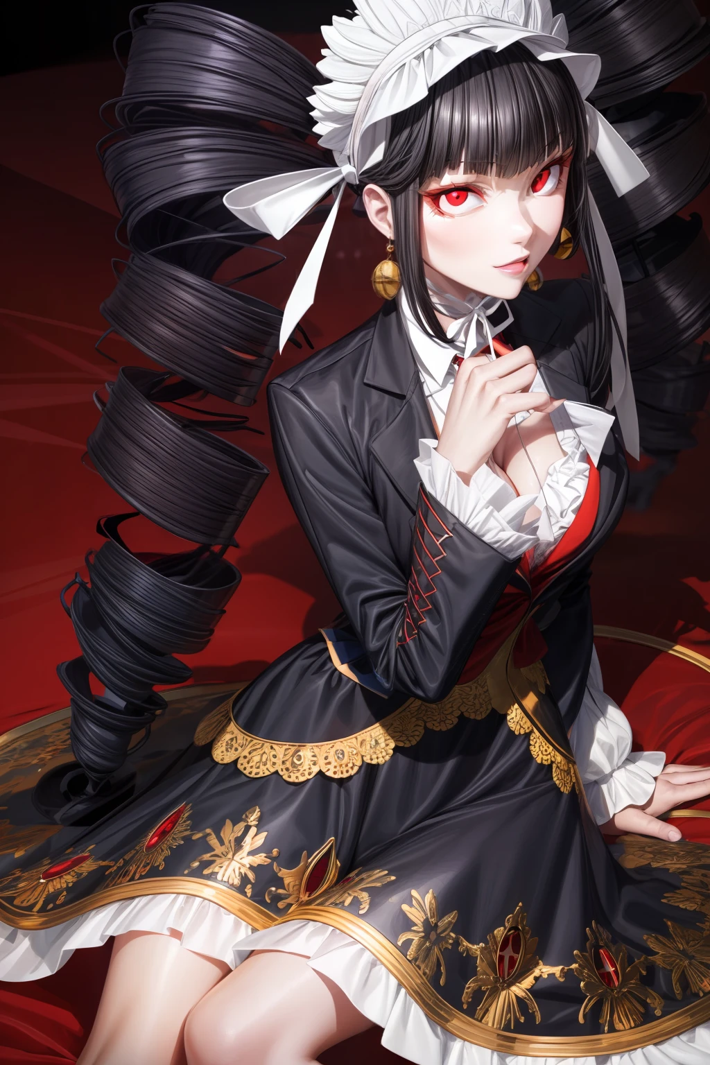 (red eyes:1.5), perfect eyes:1.2, detailed eyes:1.4, more_details:0.7, cleavage