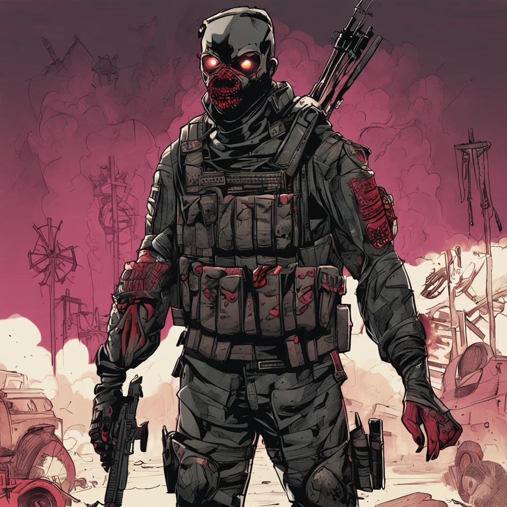 On the battlefield of gun smoke，Um Policial com o rosto de caveira sinistra, com um sorriso torcido，With two daggers in his hands，estilo ninja, Com um rifre de assalt fusil nas costas, Stepping on a psychopathic clown, Several dead clowns on the ground, Ataque nas sombras，Assassinos，assassinato，arte de splash do personagem，A arte do assassinato，Credo dos Assassinos. Make sure there is no noise and that the lines are thick and sharp like contour art, (((pose interagindo e se apoiando [em uma objeto|em algo no ambiente]))), foco em um quadro vertical da imagem."((full body):1.5). 16k, UHD, best possible quality, ((best possible detail):1), best possible resolution, Unreal Engine 5, professional photography,  perfect_hands, (perfeito:1.2)
