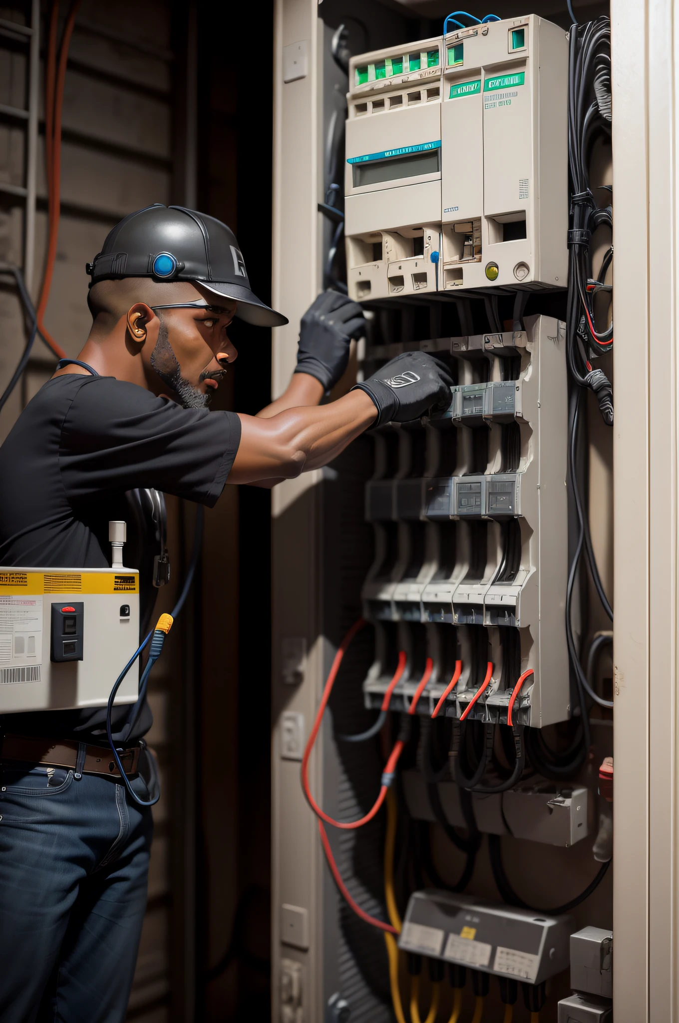 eletricista negro, Intenso, Restore a complex electrical panel.