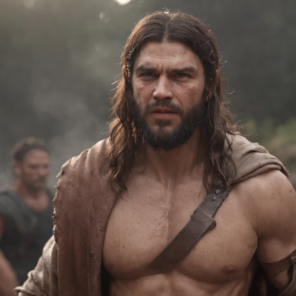 (Professional 3D rendering:1.3) de (Realistic:1.3) Foto de arte mais bonita do mundo,Features soft, bright male heroes, ((Epic hero fantasy rough muscular man wet hero angry look long hair short beard and fierce expression in dynamic pose, fantastic location, majestoso ambiente desordenado)), corpo inteiro 8k unidade render, action shot, poros da pele, very dark lighting, sombreamento pesado, circunstanciado, Rosto detalhado, (vibrante, fotogrdeia realista, Realistic, Dramatic, Escuro, foco nítido, 8k), (Old leather clothes damaged by bad weather:1.4), ((((Use peles)))), (intrincado:1.4), decadente, (altamente detalhado:1.4), pintura digital, rendering by octane, art stations, Conceito-Arte, liso, foco nítido, illustration, germe da arte, (Loish:0.23), Wlop Ilya Kuvshinov, e Greg Rutkowski e Alphonse Mucha Gracias, (global ilumination, studiolight, Light Volumetric), chuva forte, floating particles, patife, fantasia, Onze, corpo inteiroesbian, ((Fundo escuro e antigo da cidade:1.3)),CGSesociedade,art stations