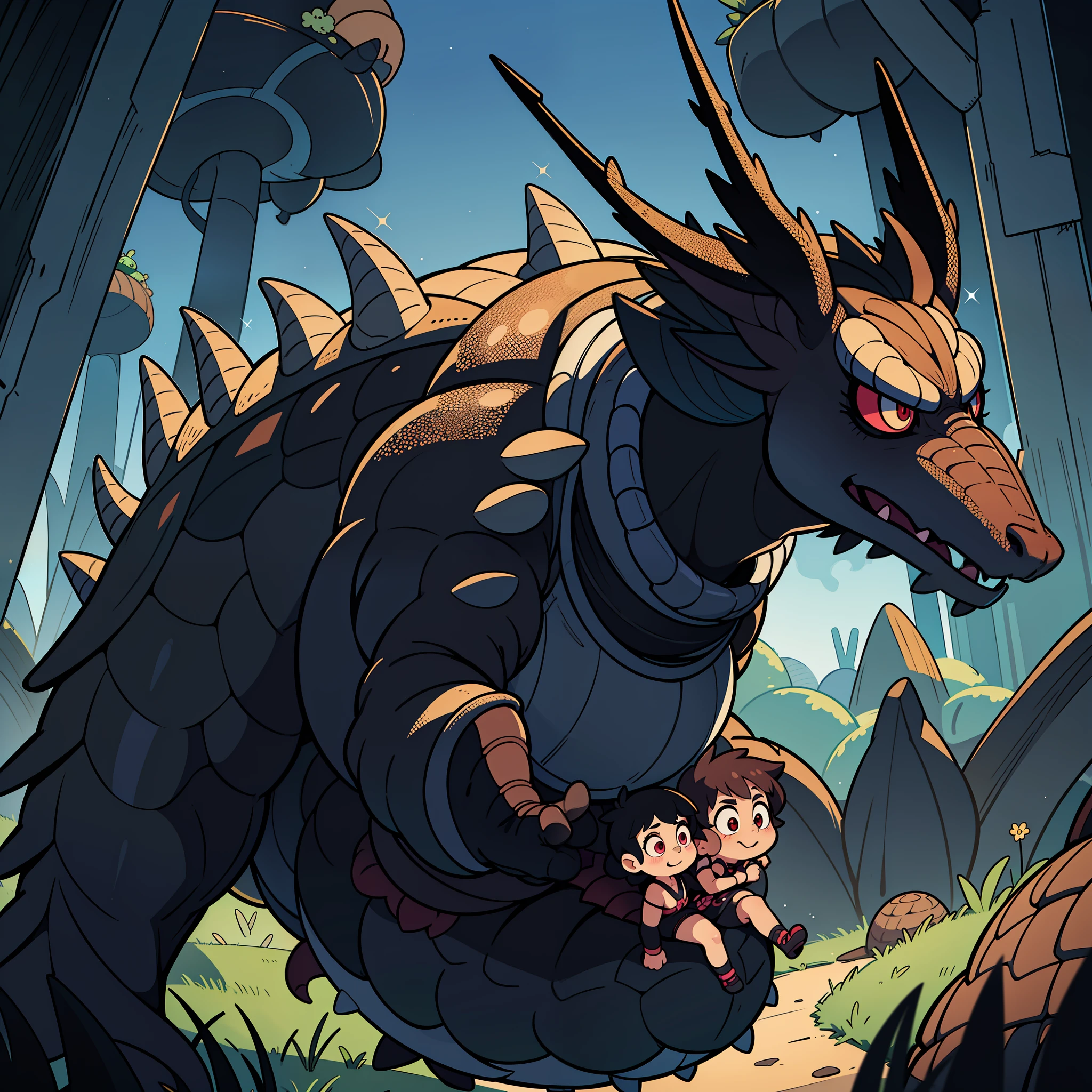 Meet Hades in his black creature form, with long scales, dark black body, red eyes, dragon-like, a dragon like Pangolins, Godzilla like Pangolins, bug like dragon, ((masterpiece)),(((best quality))), cartoonish, anime, the adorable and kawaii anti-hero! Hades is a lively character with a playful and charming personality. He has a round, plump body that gives her a cuddly appearance. His big, bright eyes are wide and expressive, filled with curiosity and mischief. They sparkle with joy and adventure, drawing you into his world. Overall, Hades’s embodies the essence of a cartoonish, Western-style kawaii character, with her round features, bright colors, and cute accessories. He brings a sense of joy, innocence, and playfulness to all those who encounter his in your project!