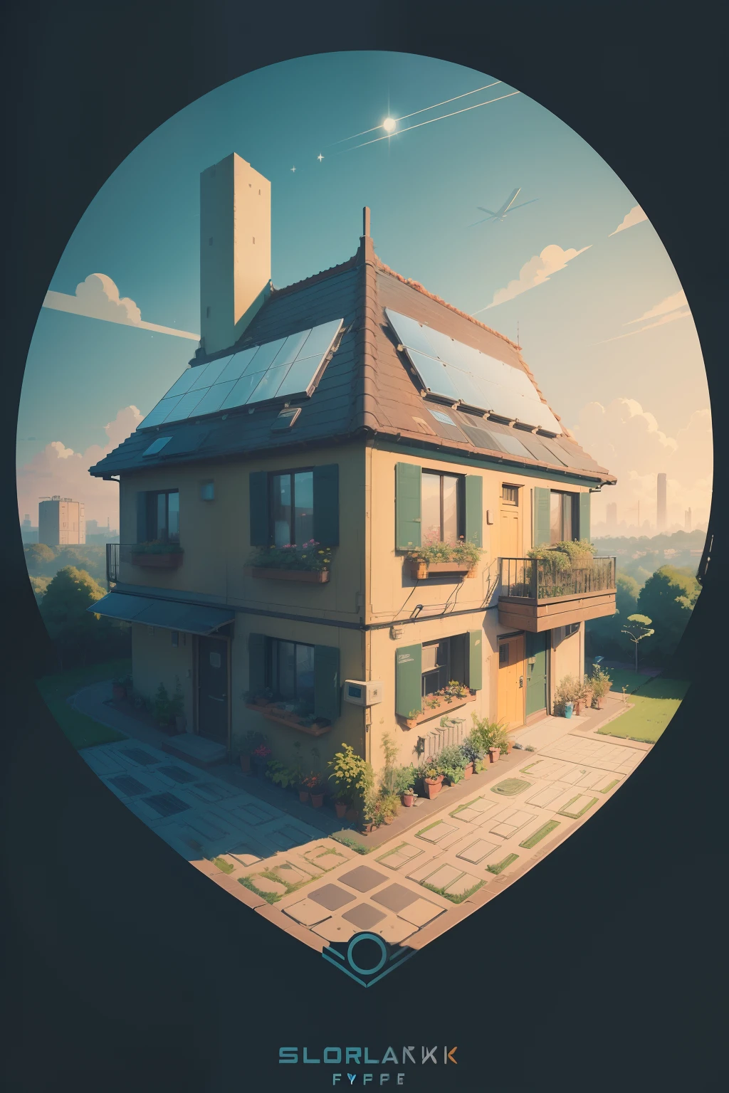 solarpunk, lot of solar panels), solar panel on the roof, top quality, farm, garden, best quality, High-quality illustrations, masterpiece, mother2 map, town, load, car, pixel art, dots, Quarter View, Isometric View, vector graphics, flat color, pop art, pattern, city background, full body, pose, lofi color, (hyper lofi), (masterpiece, best quality: 1.5)