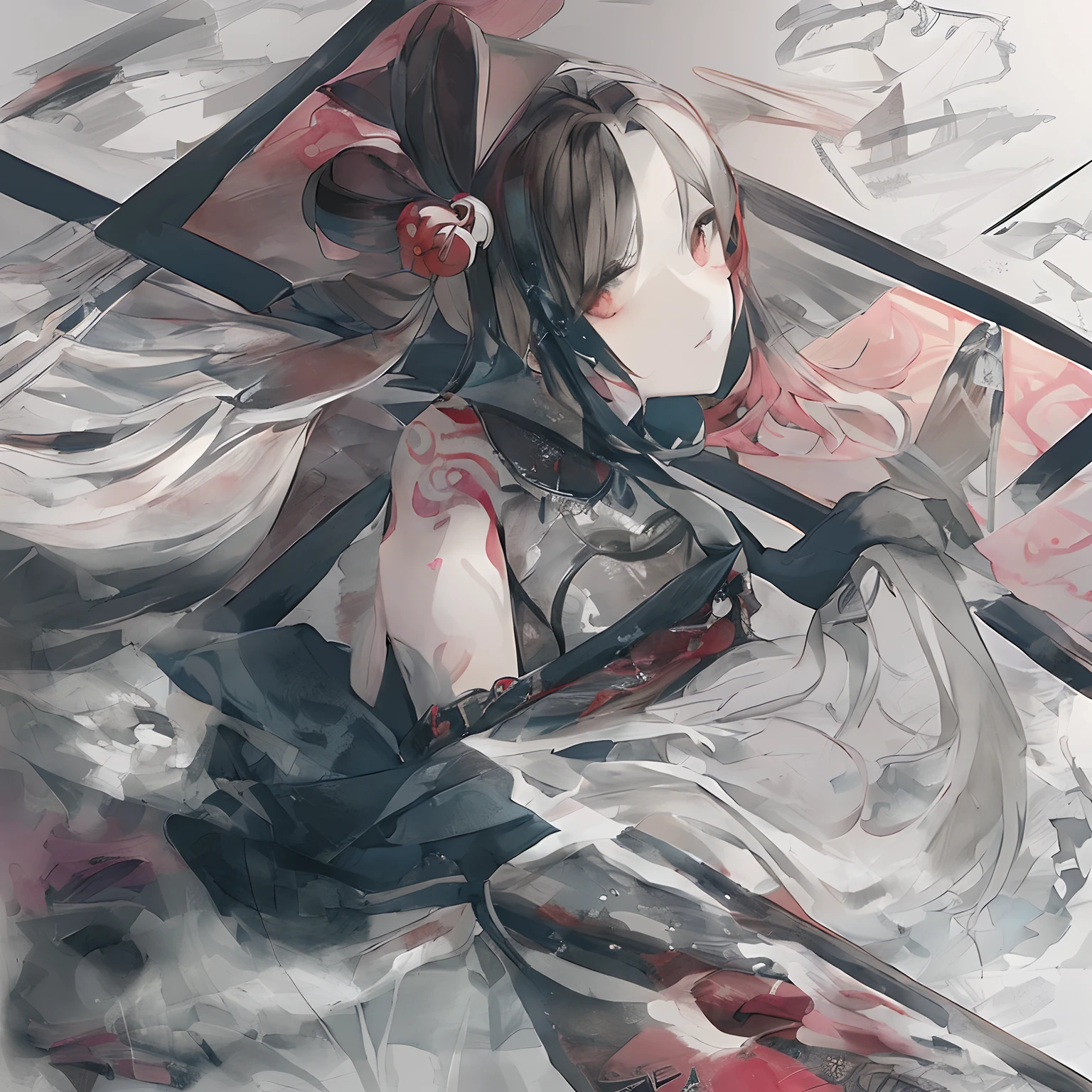watercolor paiting Red cheeks Breast is red The buttocks are red japanese painting Do not draw the outline line in black Outline is color々Draw using colors The waist is very thin The skeleton is delicate Colorful tattoos all over the body Colorful tattoos all over the body Fume Lack of strength in the eyes The background is a Japanese-style room