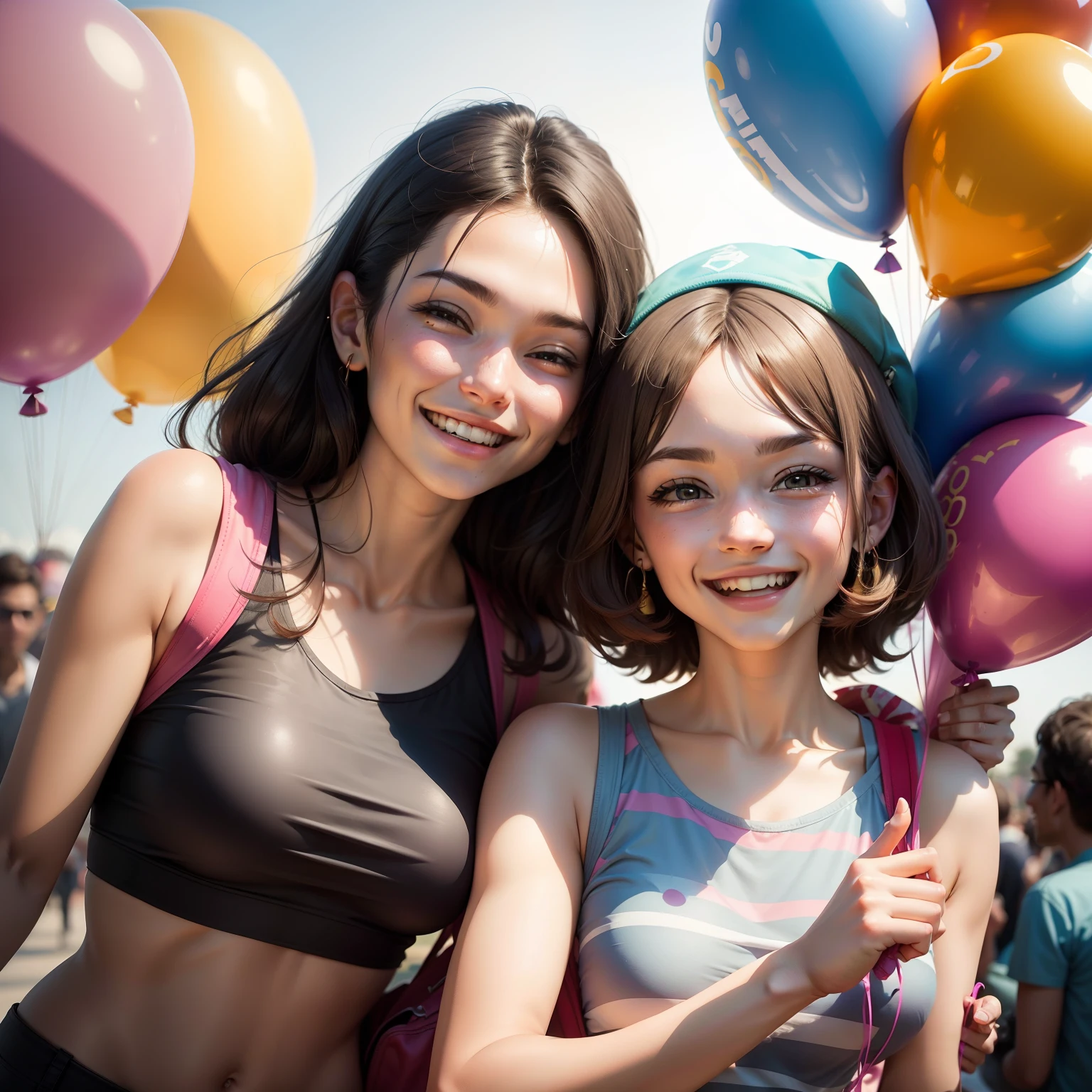 People smiling and with balloons in the background