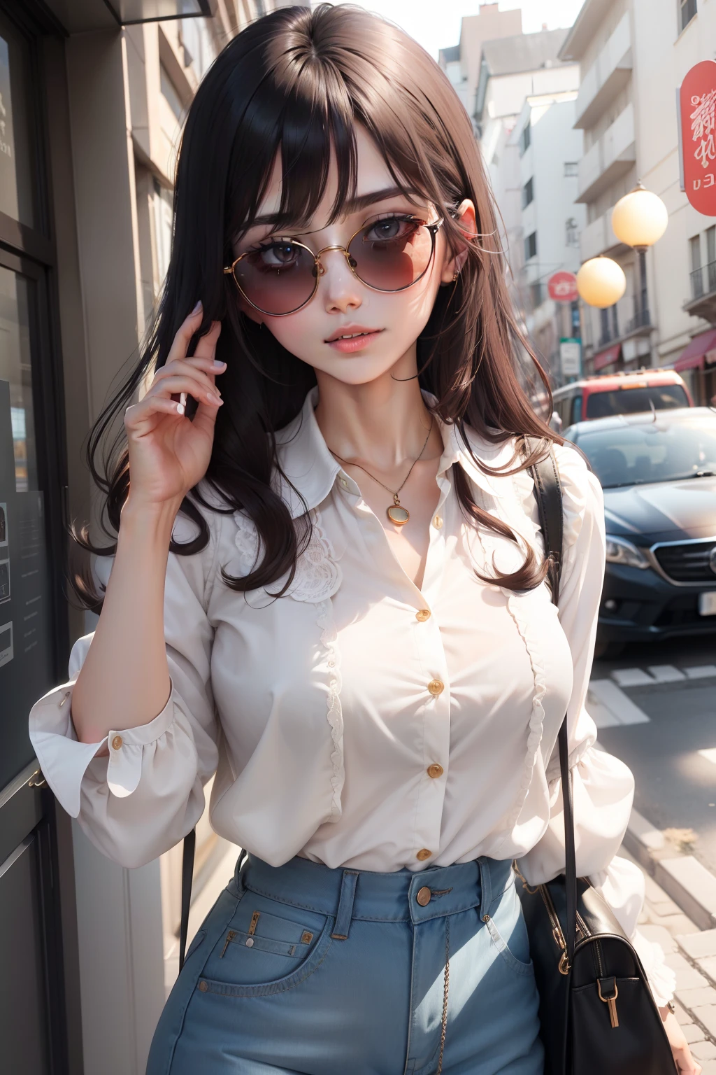 femele、cool、Lunette de soleil、A dark-haired、blouse