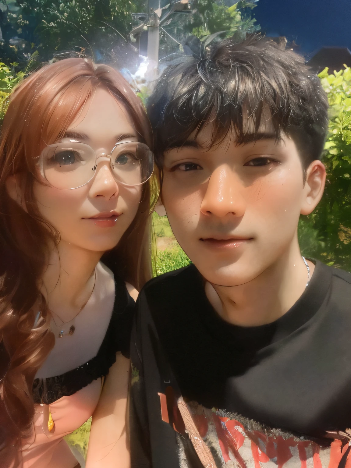 there is a man and woman that are posing for a picture, 8k selfie photograph, cute couple, couple, ruan jia and brom, Ruan Jia and Fenghua Zhong, f / 1. 9 6. 8 1 mm ISO 4 0, couple pose, 20yr old, with ivy, profile picture 1024px