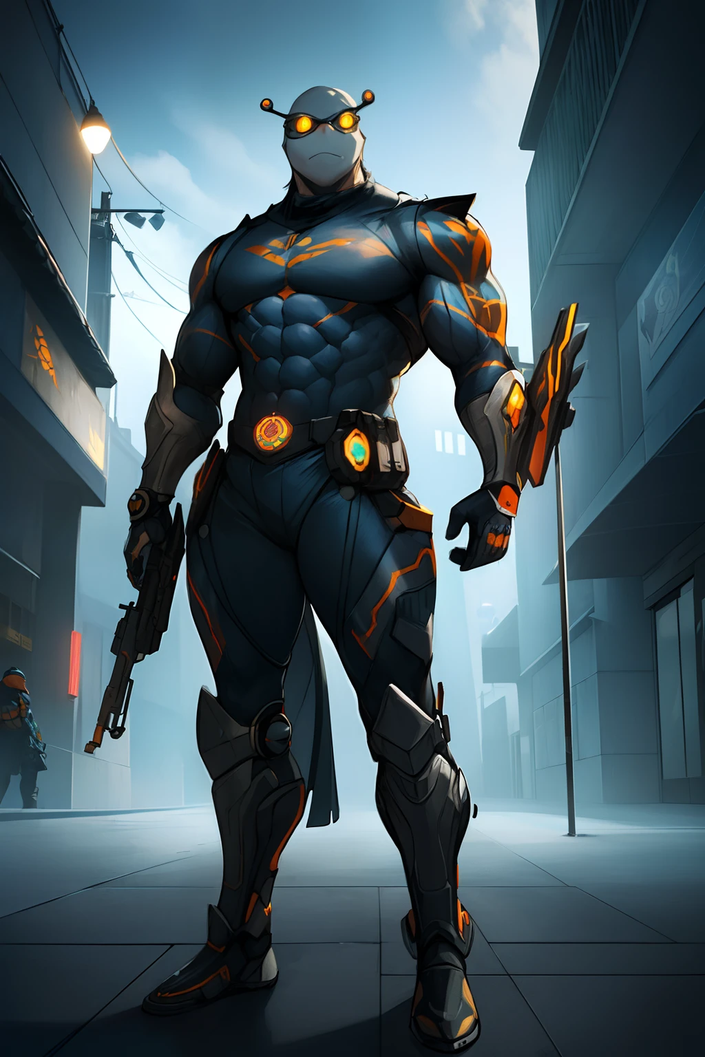 (anthropomorphic turtle:1.5),(Full body shot), Cyberpunk, In the middle, 1 Orange Tiger mech(Mechanical orange tiger head, Blue glowing goggles, Gas masks, Muscular limbs, Muscular body), standing on two legs, Mechanical Wonder, Damaged machine elements,No Man, Moonlight, dreamy glow, Ruined city, ( Global illumination, Ray traching, hdr, unreal render,reasonable design, Masterpiece, Best quality, hyper HD, Cinematic lighting)