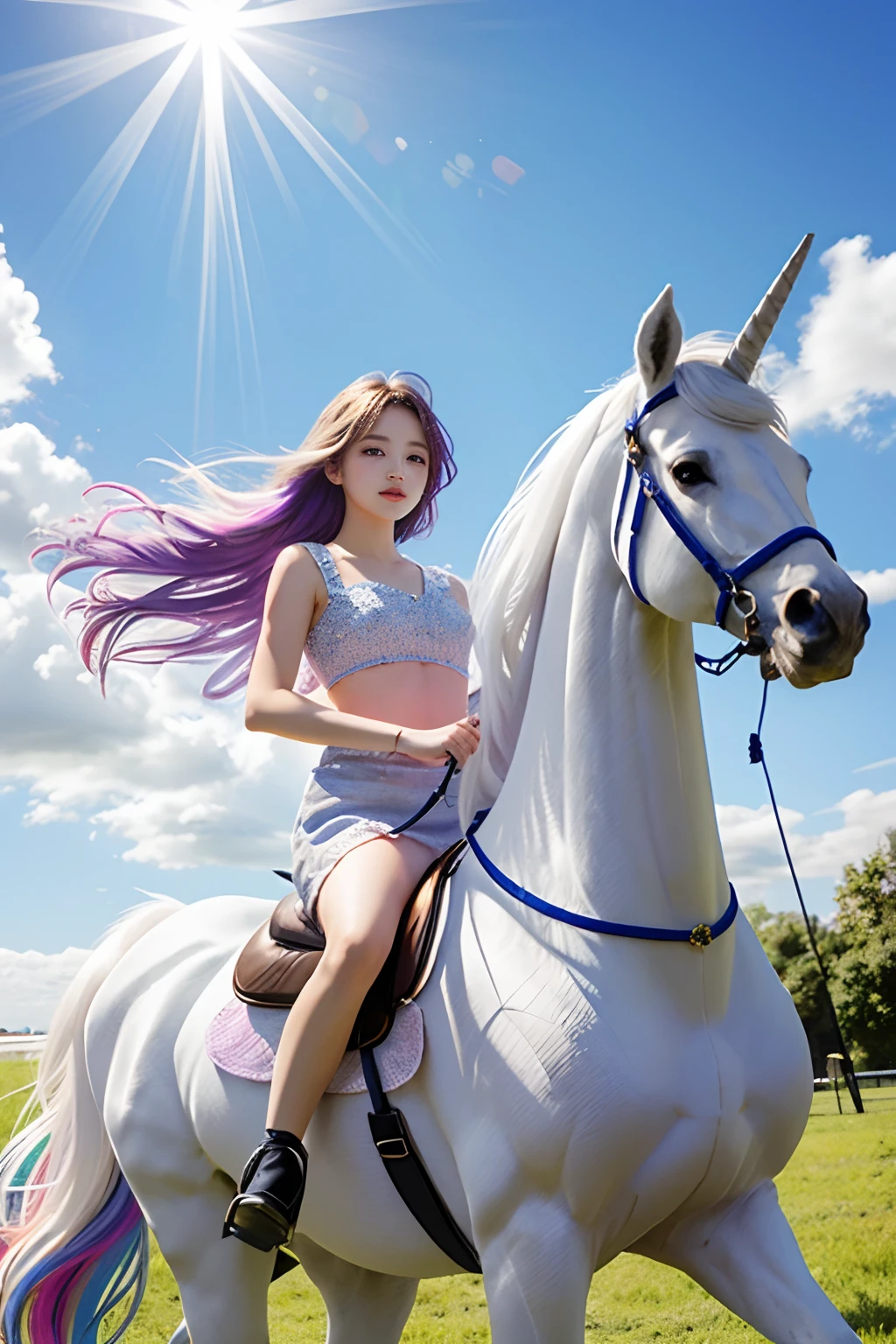 princess, riding a unicorn in a fairytale forest