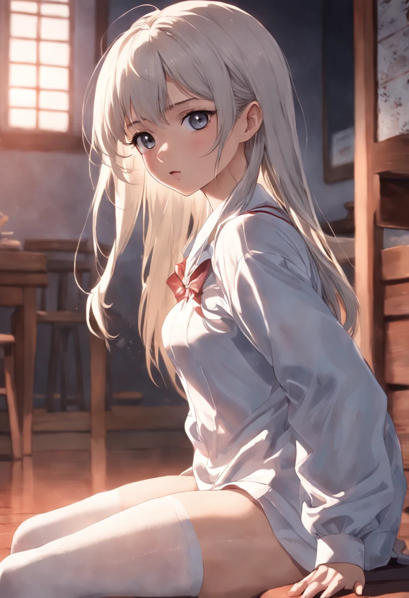 1 girl, corpo inteiro, Indistinto , roupas detalhadas,white tights, Indistinto , camisa branca casual, (delicate illustration:1.4),(master part:1.0), (melhor qualidade:1.4), (Ultra Highres:1.2), (fotorrealista:1.4), (8k, Foto RAW:1.2), (Foco suave:1.4), (18 anos:1.3), (foco nítido:1.4), rosto bonito detalhado
