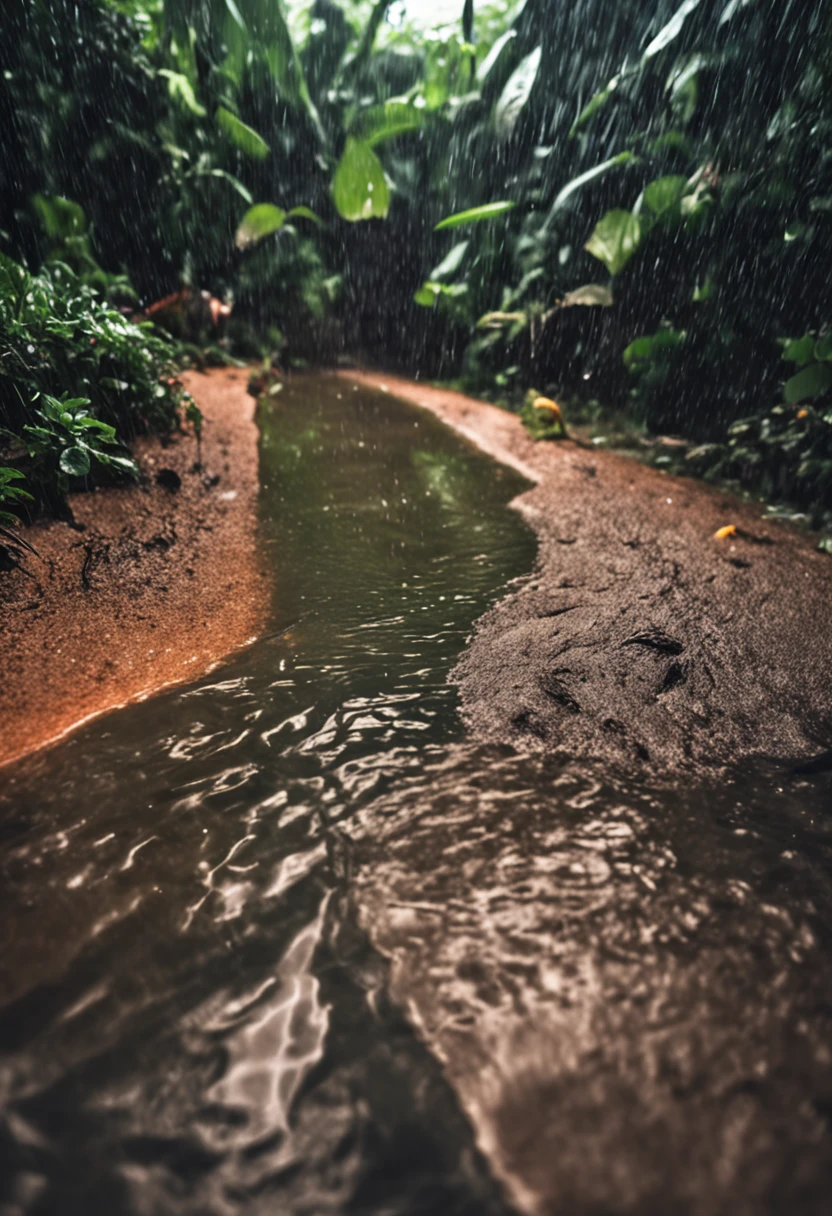 Agua da chuva caindo na calha do telhado de uma casa