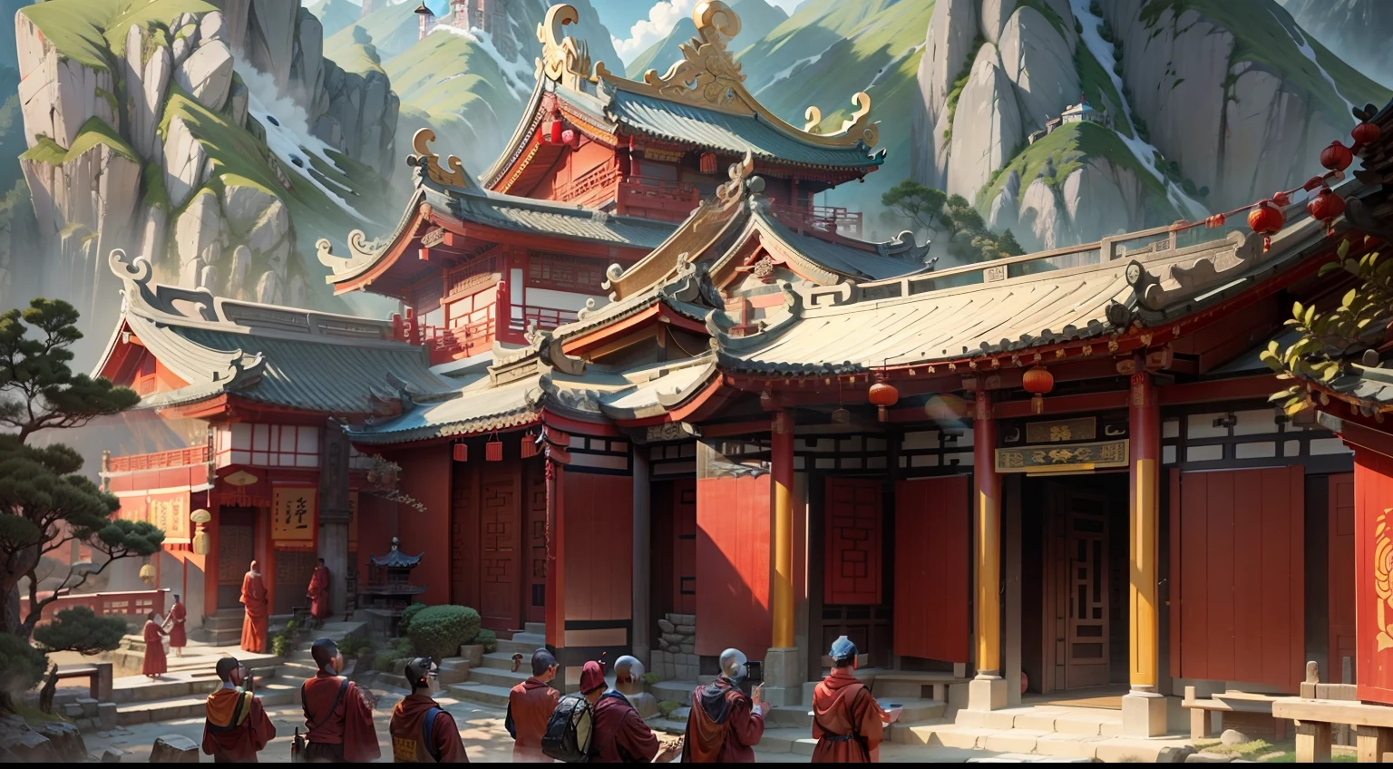（a Chinese temple）
（At the foot of the mountain）
（Various monks）