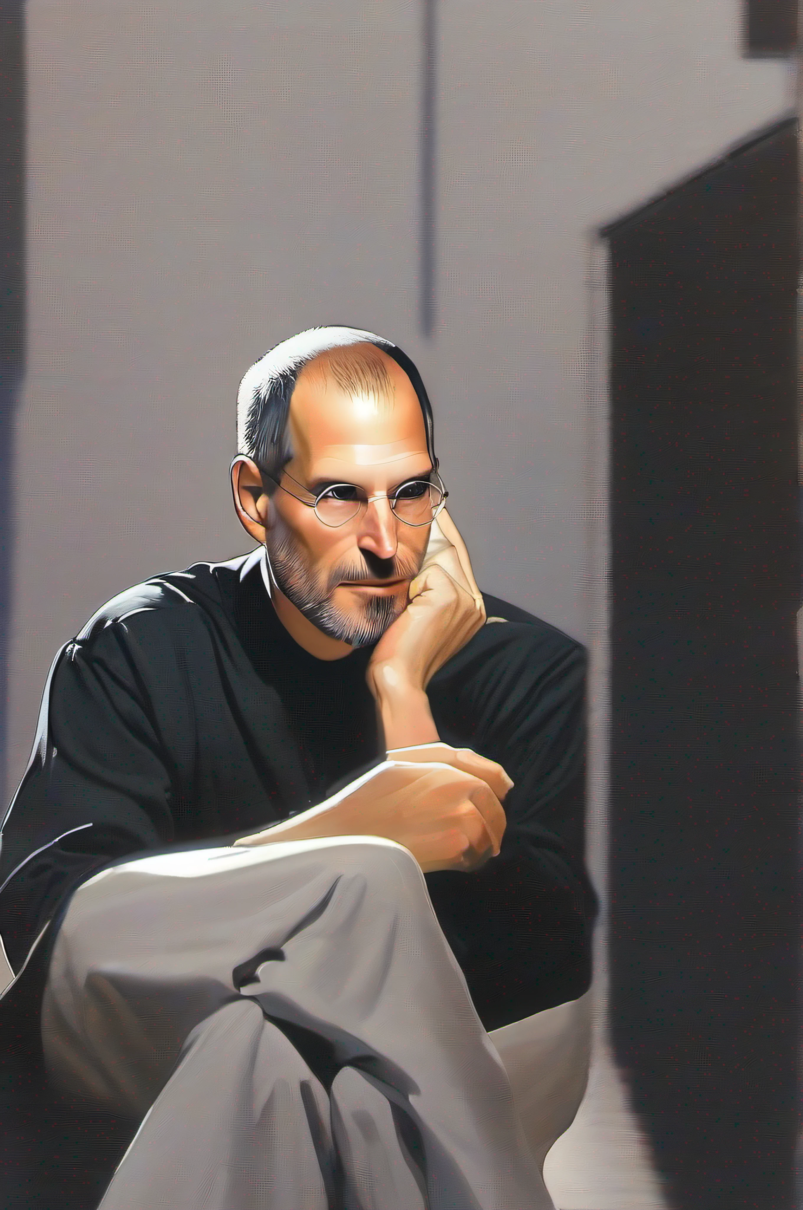 Steve Jobs with his hand on his chin