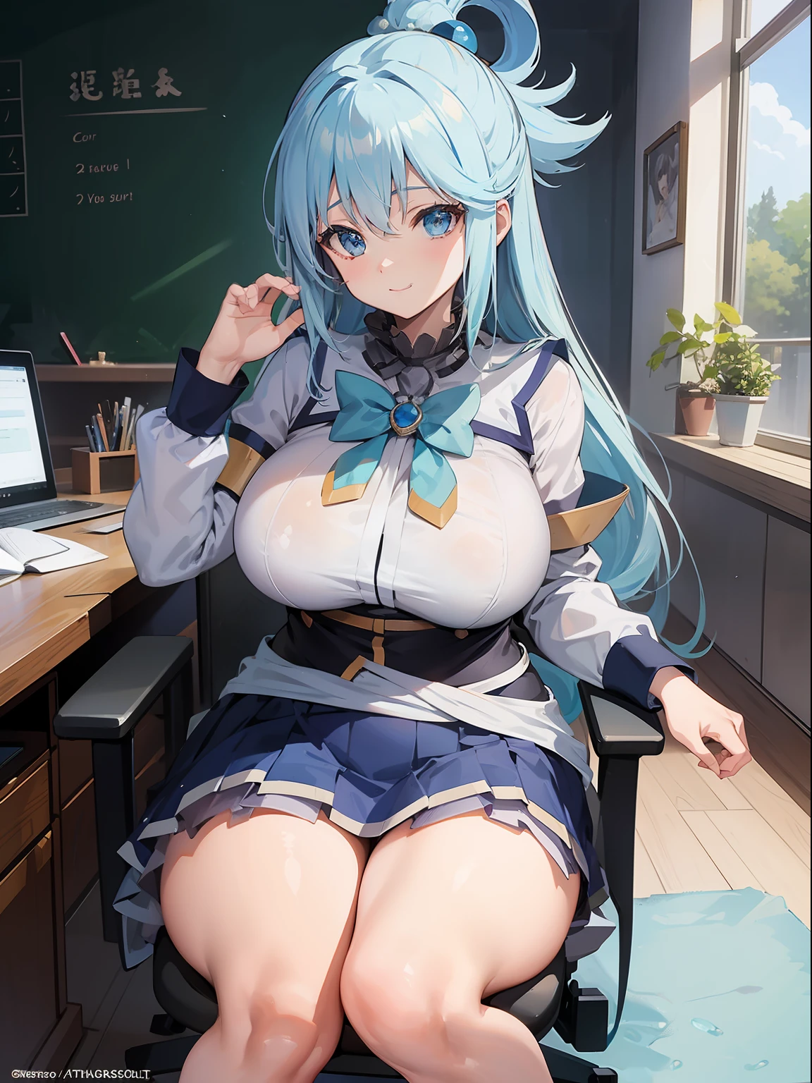 SeaArt Bot
Txt2Img
23:58:39
1 girl in、Light blue long hair、Blue eyes、Jewel Eyes、Long hair up to the waist school Uniforms、a beauty girl、kindly smile、Depicted from head to waist、School Background、(High resolution of the highest quality)、((Masterpiece Highest Quality:1.2)), [[bad face]], [[Fused fingers]], aqua , konosuba chubby curvy body, large breast, school background, desk, chair