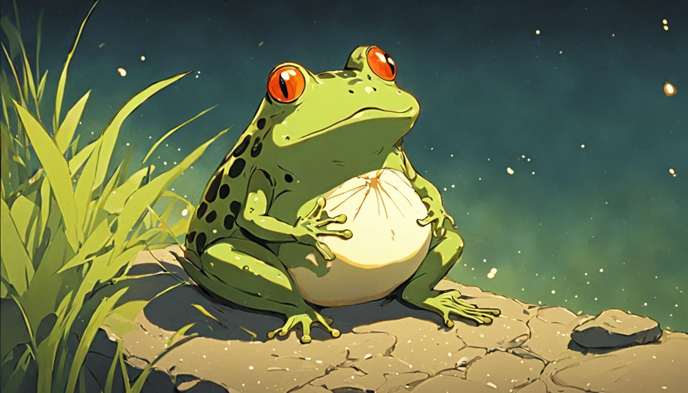 clothed frog sitting next to a dam fishing,