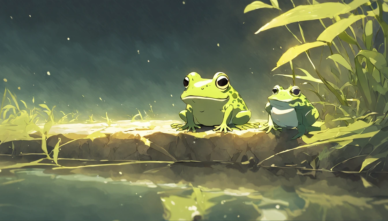 clothed frog sitting next to a dam fishing,