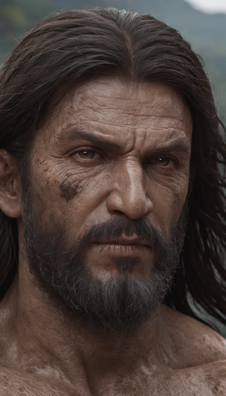 de um real,Facial features are carefully described,textura de pele realista,中景 the scene is, Barbarian Bearded,(Male eagle people:1.4),(mascara de aguia:1.5),membros espessos,(Meio corpo:1.4),Cabelo de corte curto de cor marrom,Estilo escuro,profundidade de campos,Luz alta,luz real,Traching de raias,oc renderizado,hyper-realistic,melhor qualidade,8k,Obras de mestres,super-fino,pelos pubianos detalhados,anatomia correta,sharp focus on eyes,Bokeh,Facial features are carefully described