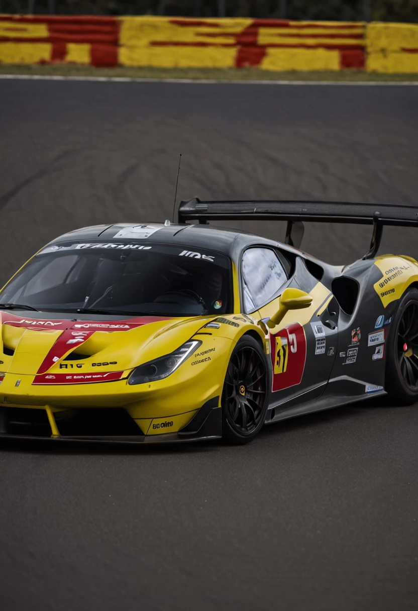 "an Quority(ferrari 488 gt3)Racing cars race around the city circuit at night,A breath of blood and speed。"