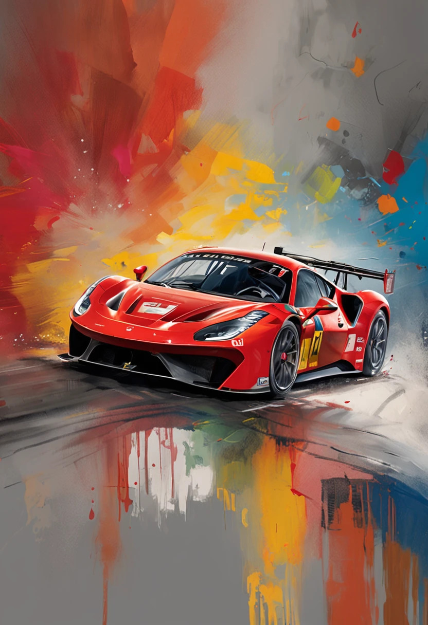 "an Quority(ferrari 488 gt3)Racing cars race around the city circuit at night,A breath of blood and speed。"