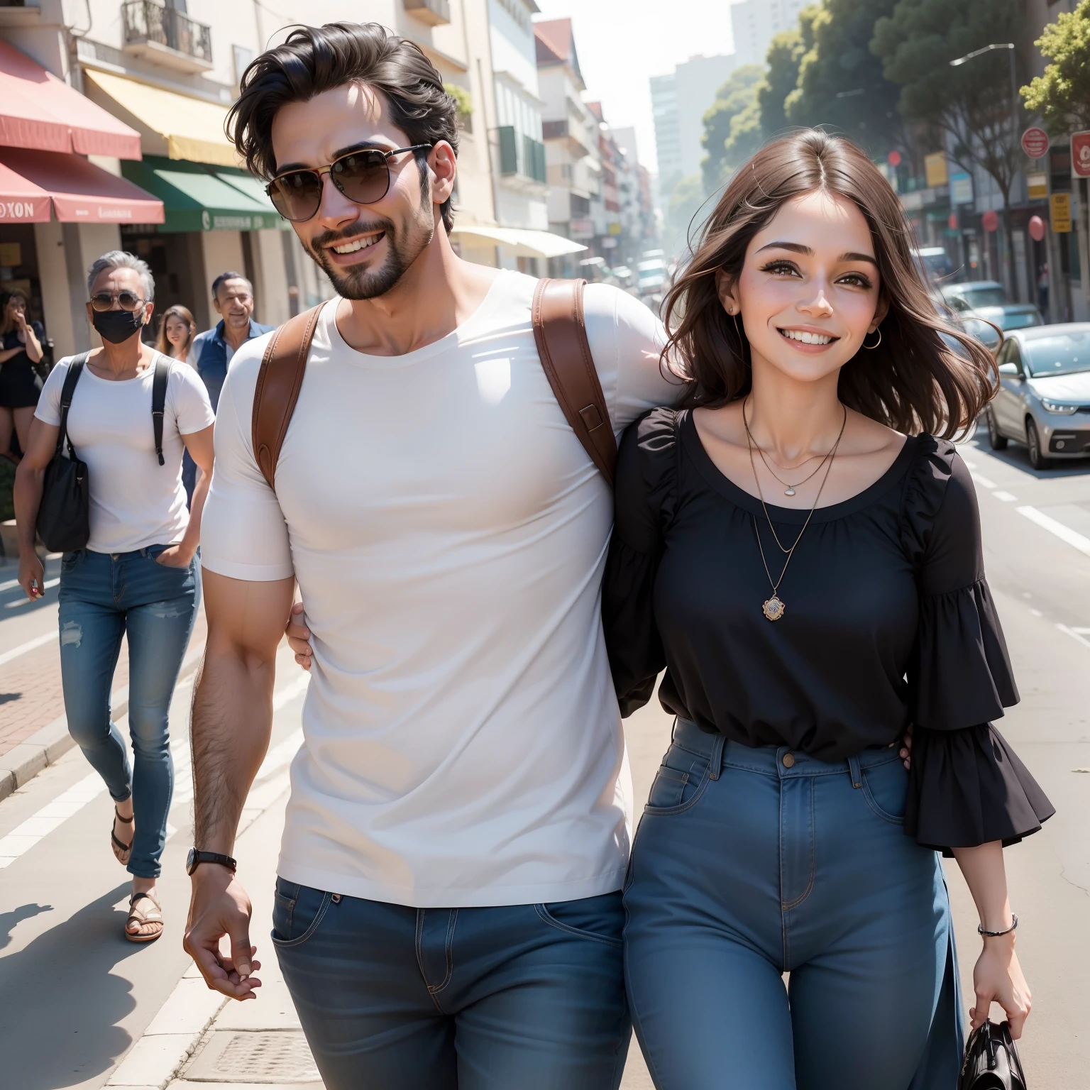 Marido e esposa felizes passeando