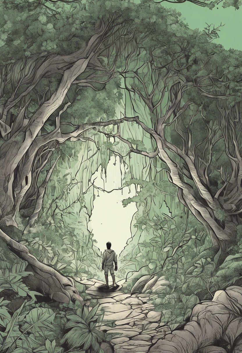 Enquanto explorava a floresta, um menino de dez anos chamado Lucas se depara com uma caverna misteriosa. The entrance to the cave is surrounded by dense vegetation, and he notices a bright light green cloak hanging from a nearby branch. Curioso, Lucas decide vestir a capa e adentrar a caverna. Assim que pisa no interior, He is enveloped by an intense light and finds himself transported to a completely new world."
I hope this prompt is helpful in developing an exciting story! You can continue from here, descrevendo o que Lucas encontra dentro da caverna e as aventuras que ele vive no misterioso mundo para o qual foi levado.