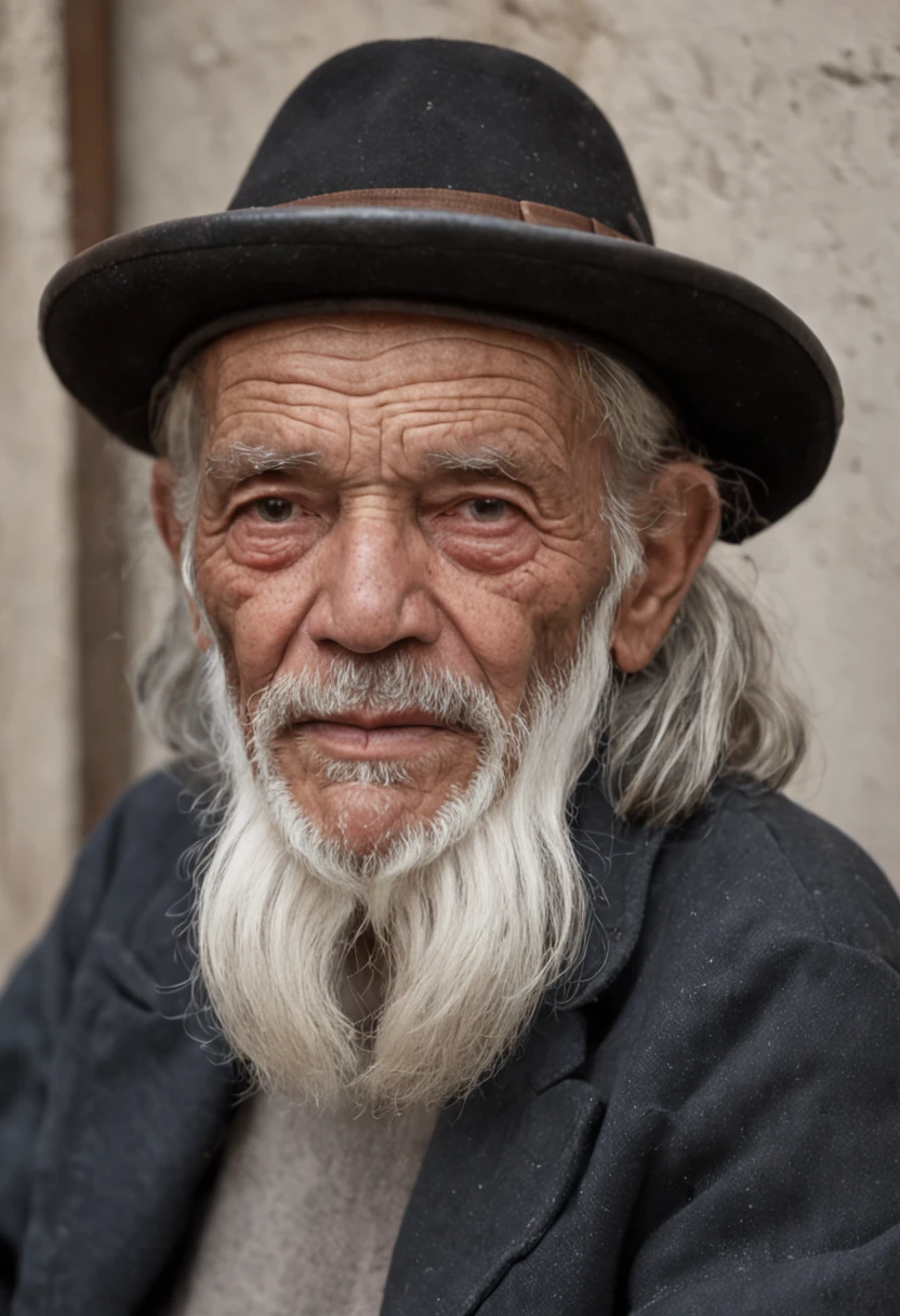 barba grande、A man in an Alafeld hat sat in the doorway, um velho, retrato do homem velho, Wise old man, old man, foto do retrato de um homem velho, um velho,