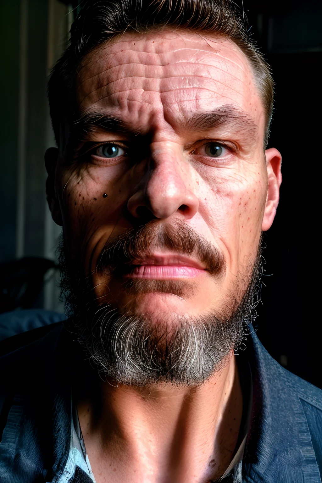 portrait of a man, jjjbonnet, (High detail RAW Photo), (masterpiece, extremely detailed skin, photorealistic, heavy shadow, dramatic and cinematic lighting, key light, fill light), sharp focus, film grain, grainy, cinematic, detailed face, detailed skin, warm color, mist, soviet, (freckles:0.7), imperfect skin, (cinematic bloom:1.2), fabrics, texture