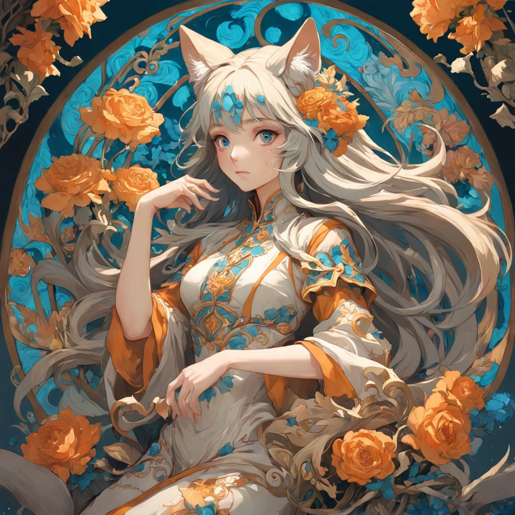 18th century wolf pottery art, representando belas flores, intrincado, elegante, altamente detalhado, arte conceitual, liso, foco nítido, Arte de Artgerm e Greg Rutkowski e Alphonse Mucha .,