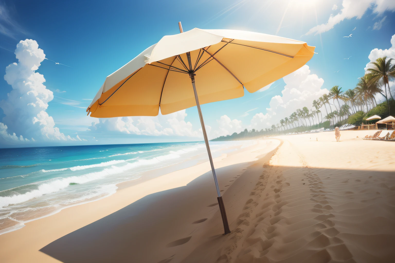 sandbeach,sea beach,beach umbrella,rays of sunshine