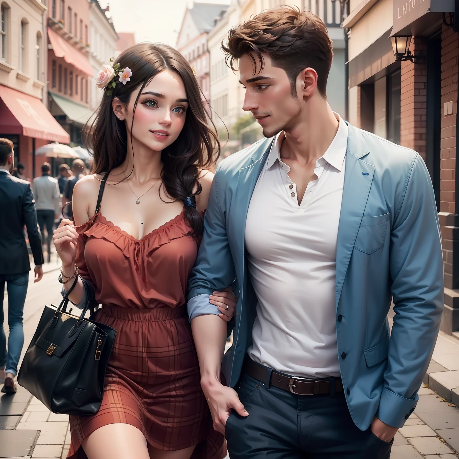 Happy romantic couple dressed in normal clothes
