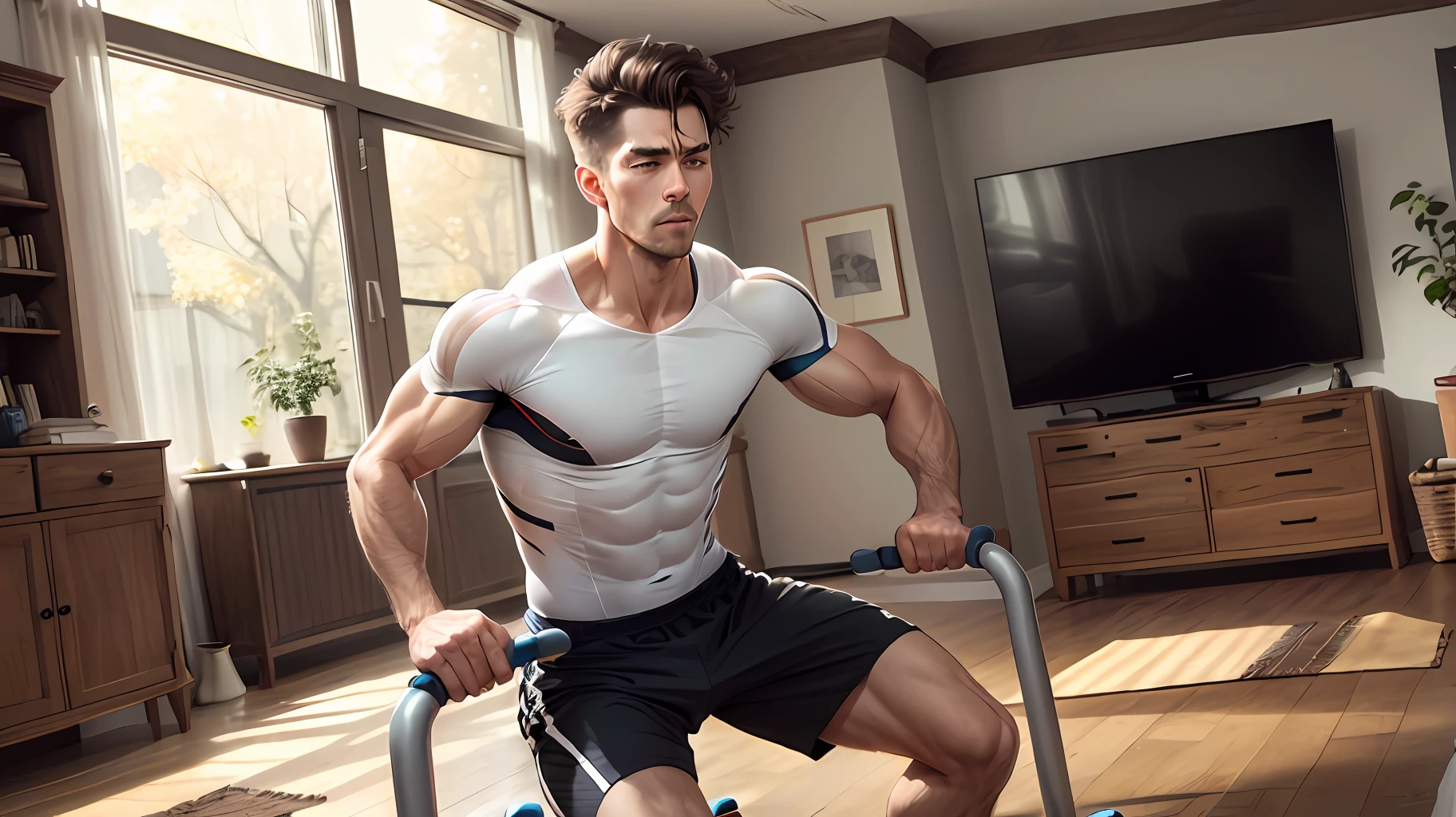 Man exercising in the living room