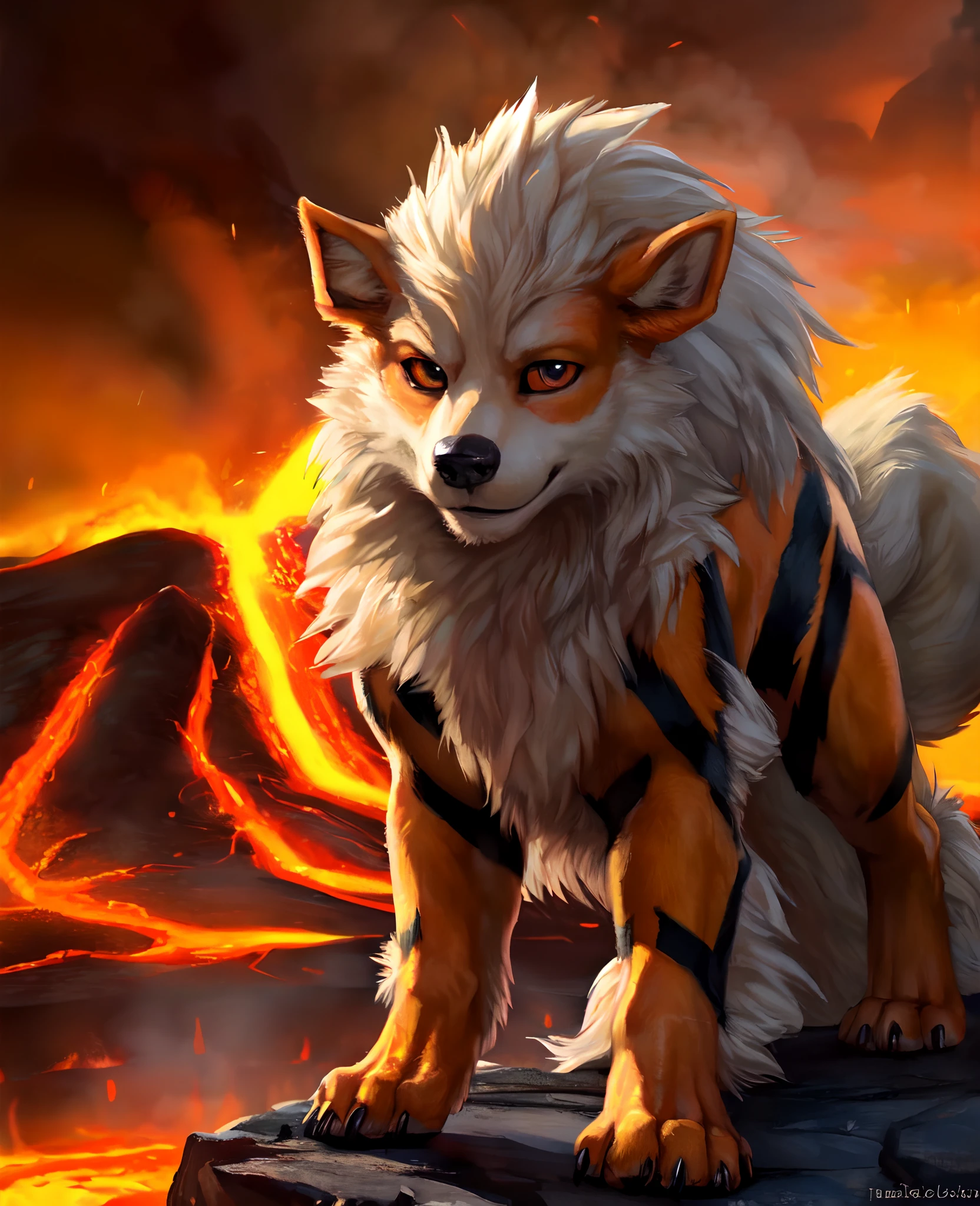 solo, arcanine, (feral), paws, blushing looking at viewer, ((symmetrical)), night, forest, detailed background, masterpiece, best quality, by hioshiru, snowskau, foxovh, all fours, female, anatomically correct, anatomically correct anus, (anatomically correct pussy), (canine pussy), animal pussy, in heat, y anus, glistening genitalia, dripping cum, presenting, [best quality, shaded, extreme detail, highly detailed, ultradetailed, intricate, realistic]