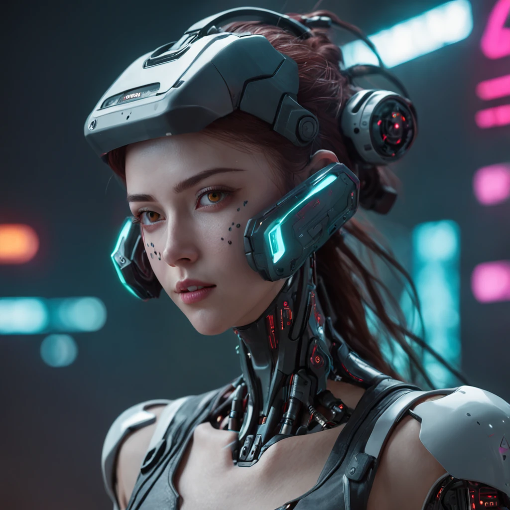 A woman with a robotic part, ::style futurista cyberpunk, estilo realista, ::n_style pintura digital, Shape Parts. rosto deformado