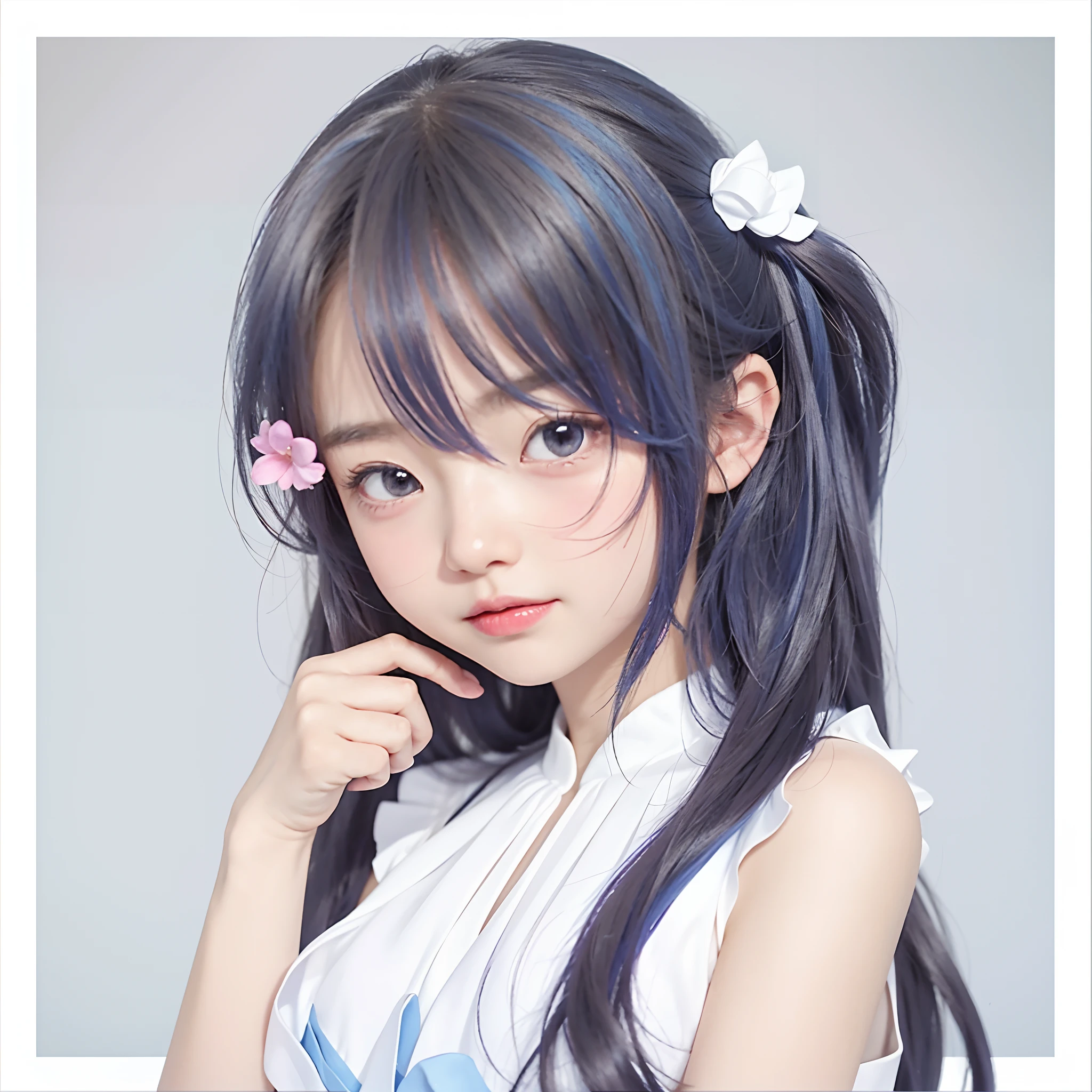 There is a woman with long hair，Wearing a blue dress，Wearing a white hat, trending on cgstation, Kawaii realistic portrait, Smooth anime CG art, photorealistic anime girl rendering, render of a cute 3d anime girl, Anime girl cosplay, Realistic young anime girl, Anime girl in real life, Guviz-style artwork, portrait of cute anime girl