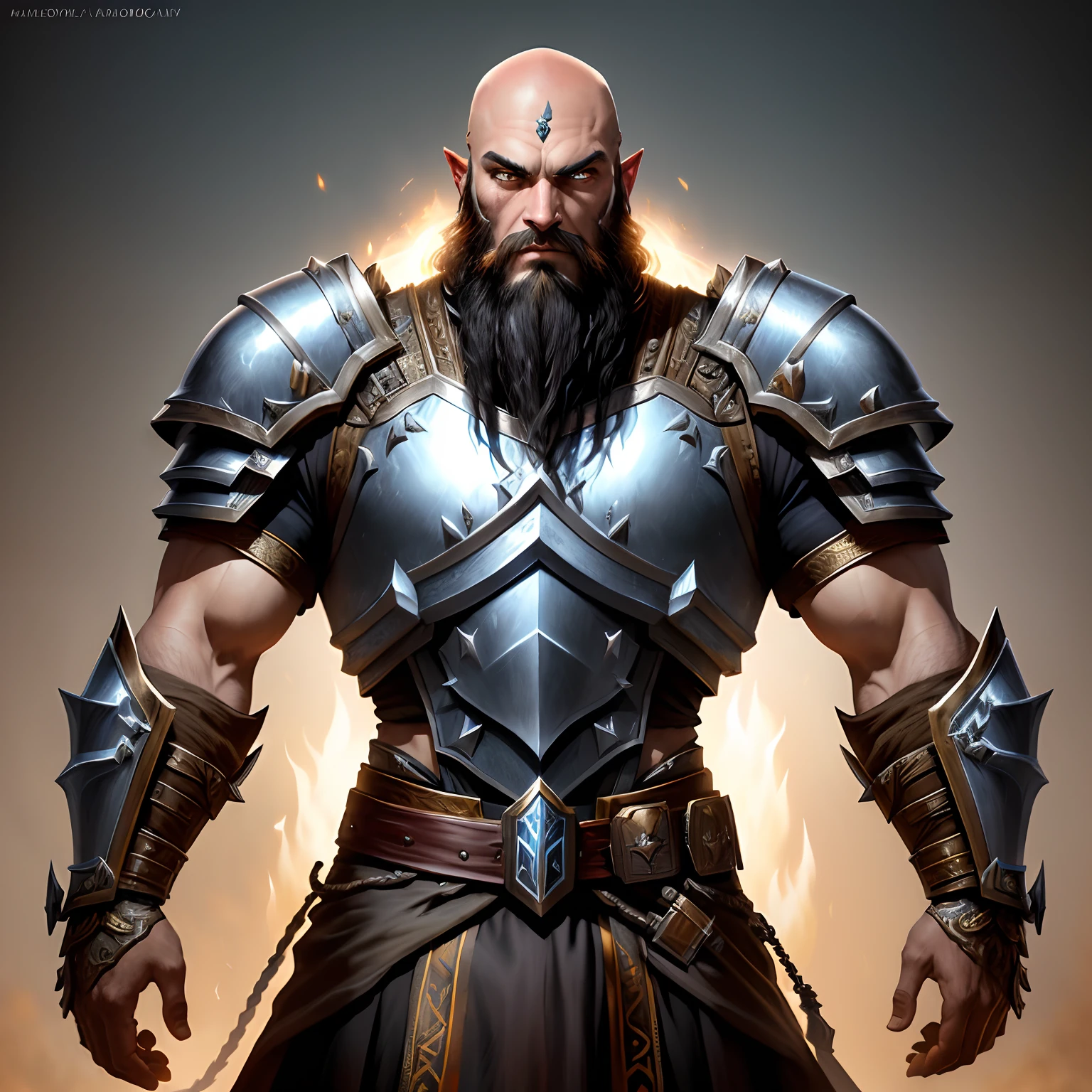 World of Warcraft style handsome muscular Bald beard medieval moroccan warrior leather outfit Wear covers whole body very detailed hyper realistic glowing light eyes Armor riding great Legendary roaring lion super detailed