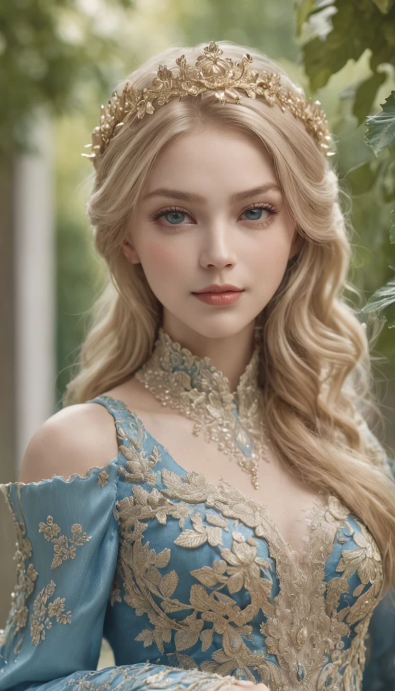 (best quality,4K,8K,high resolution,masterpiece:1.2),Extremely detailed,(Practical,photoPractical,photo-Practical:1.37),18th-century portrait,Italian girl,15 years old,Stunning beauty,portrait,Distinguished family background,Vibrant colors,Soft lighting,Porcelain skin,Red face,Sharp blue eyes,Flowing blond hair,Beautiful,Gently smiling lips,Gorgeous dress,Lace details,Pearl Accessories,Lush garden background,Evoking elegance and refinement,Classical style,Baroque influences,Delicate brushstrokes,Subtle shadows,Extreme attention to detail,Complex patterns,Studio Lighting,charm,Beautiful posture,A subtle glance,Vivid floral arrangement,Impeccable composition,Rich color palette,Epitome of beauty and grace,展现主题的青春与charm.