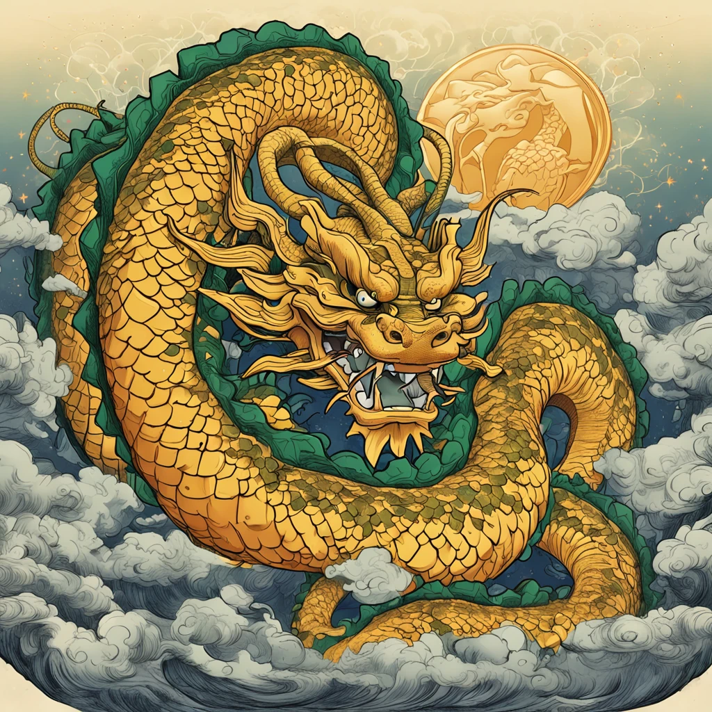 "I'm interested to see a hyper-realistic interpretation of Shenlong, the magical dragon of the Dragon Balls from Dragon Ball. Capturar cada escama, The sparkle in his eyes and the imposing sensation he emanates is crucial. Coloque Shenlong em um ambiente celestial, pairando sobre nuvens e estrelas, pronto para conceder um desejo a qualquer momento. A luz suave das estrelas deve iluminar sua figura majestosa, highlighting every detail."