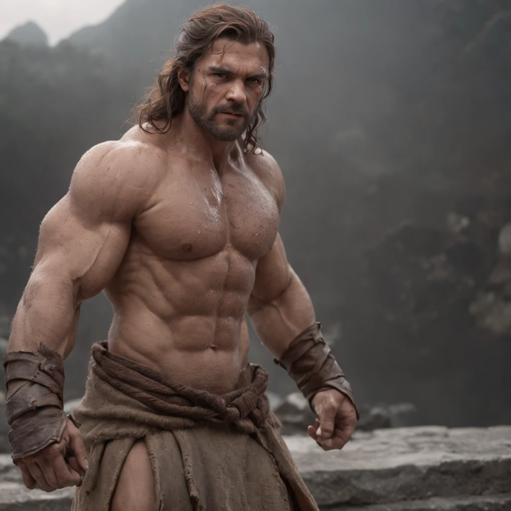 (Professional 3D rendering:1.3) de (Realistic:1.3) Foto de arte mais bonita do mundo,Features soft, bright male heroes, ((Epic hero fantasy rough muscular man wet hero angry look long hair short beard and fierce expression in dynamic pose, fantastic location, majestoso ambiente desordenado)), corpo inteiro 8k unidade render, action shot, poros da pele, very dark lighting, sombreamento pesado, circunstanciado, Rosto detalhado, (vibrante, fotogrdeia realista, Realistic, Dramatic, Escuro, foco nítido, 8k), (Old leather clothes damaged by bad weather:1.4), ((((Use peles)))), (intrincado:1.4), decadente, (altamente detalhado:1.4), pintura digital, rendering by octane, art stations, Conceito-Arte, liso, foco nítido, illustration, germe da arte, (Loish:0.23), Wlop Ilya Kuvshinov, e Greg Rutkowski e Alphonse Mucha Gracias, (global ilumination, studiolight, Light Volumetric), chuva forte, floating particles, patife, fantasia, Onze, corpo inteiroesbian, ((Fundo escuro e antigo da cidade:1.3)),CGSesociedade,Dinosaur Art Stations