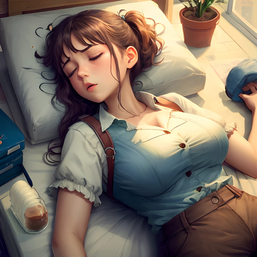 Big-breasted girl, ragged, unconscious and unconscious
