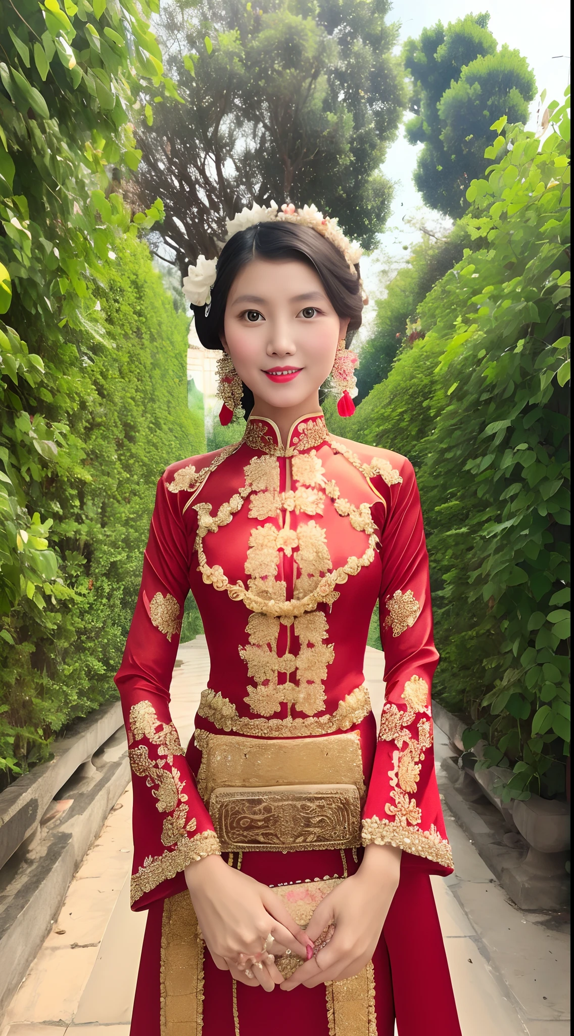 "Vietnamese woman wearing a traditional and exquisite dress."