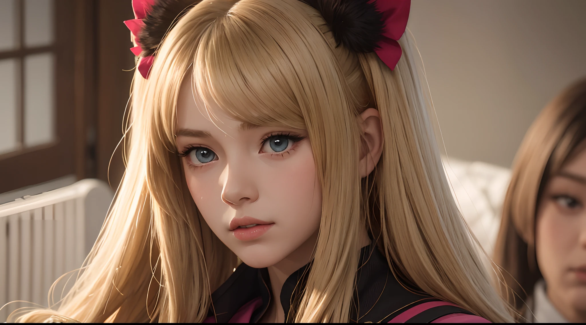 8 year old blonde girl with long hair dressed as an ultra realistic angel face from the front anime --auto --s2