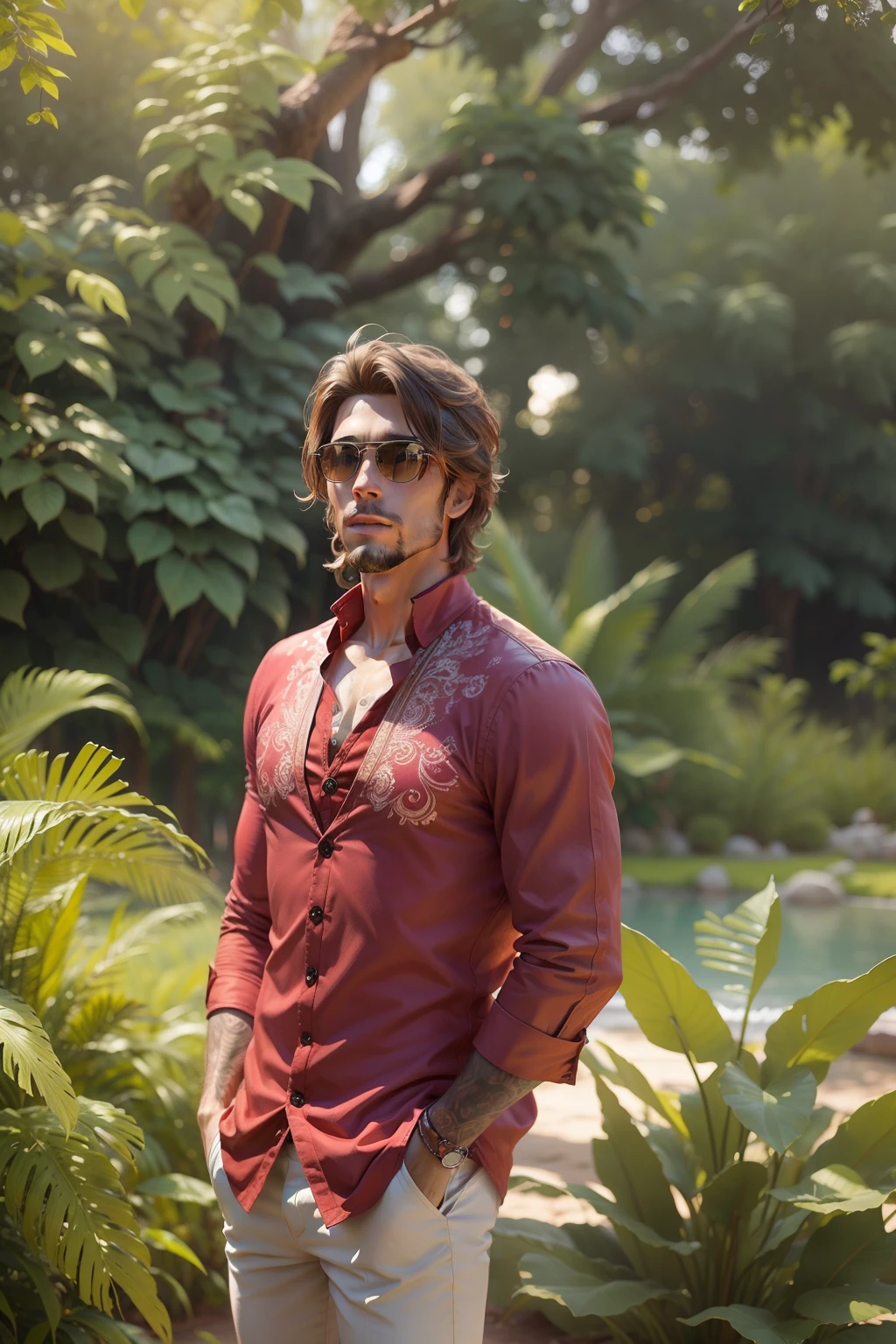 Add background with natural view , realistic,3d, ultra hd, handsome, hairstyles,body color brightness