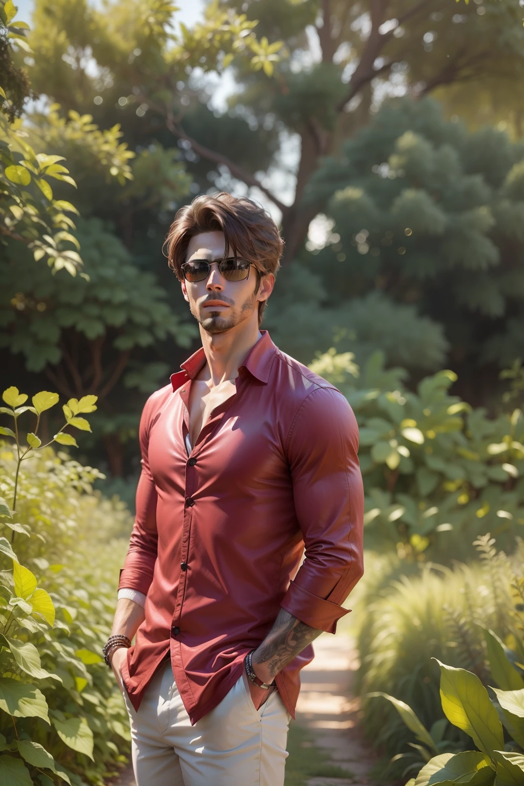 Add background with natural view , realistic,3d, ultra hd, handsome, hairstyles,body color brightness