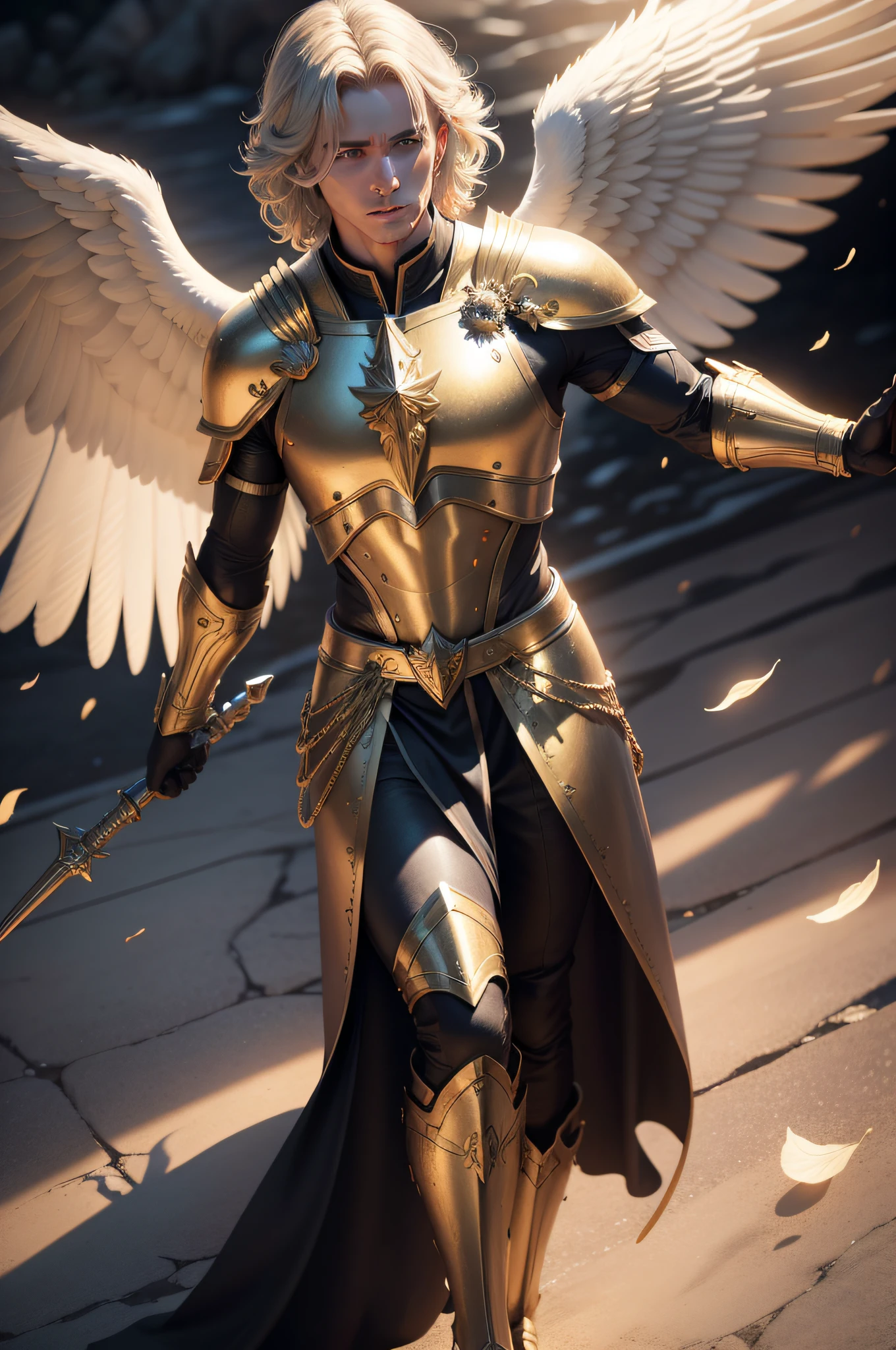 archangel Michael male of god, male archangel, The angel of God's army, Golden Army, Detailed face, army, flawless face, Normal face, storm, Towards the Heavens, celestial, divine, photorealistic, rendered, 4k, 8k, detailed textures , detailed shadows, decent, detailed colors, male archangel of god, Realistic contrast, Photorealistic textures, detailed colors, realistic colors, detailed shadows,