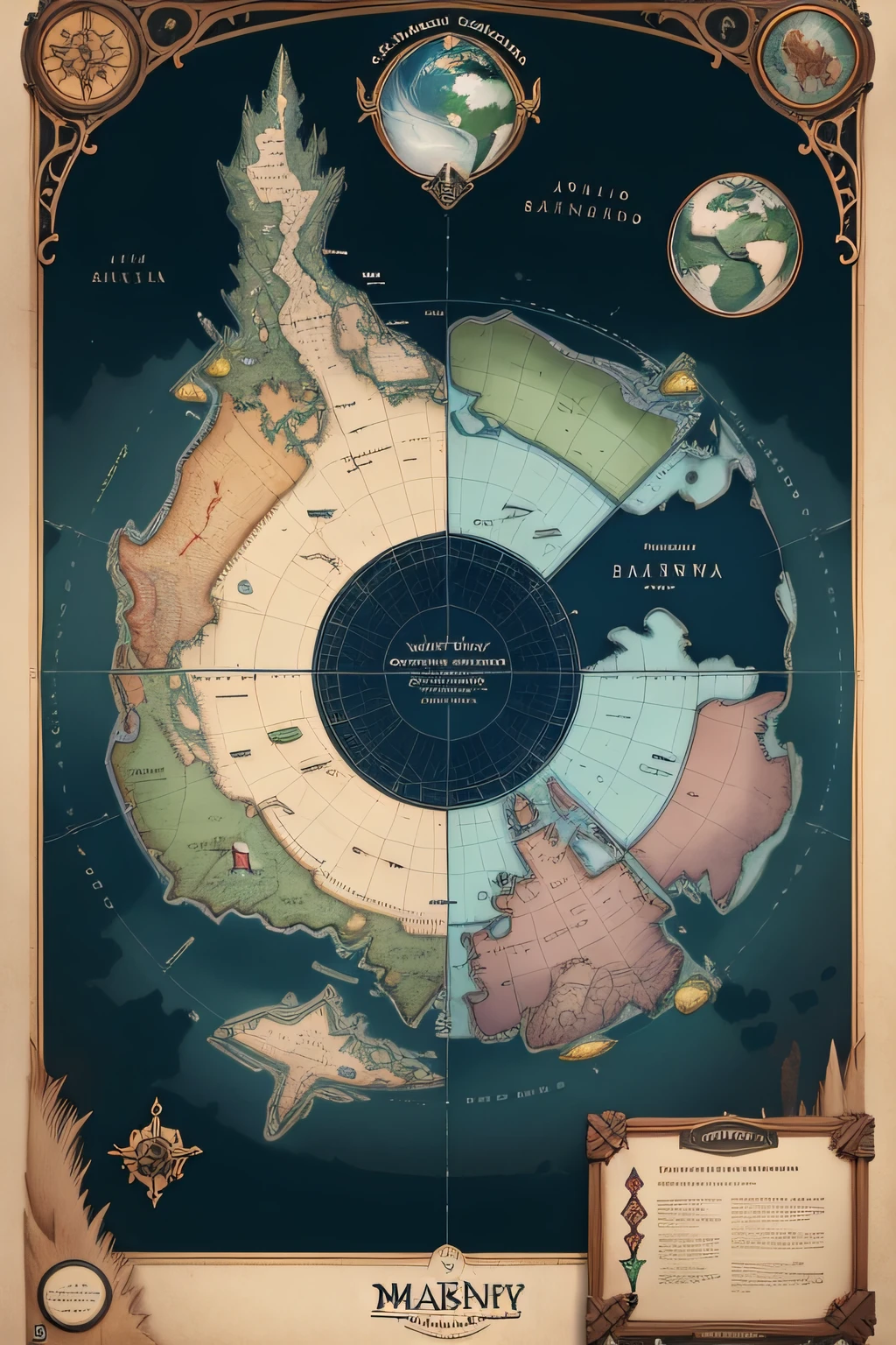 Map of a fantasy world with five continents completely new, mas baseado em faerun